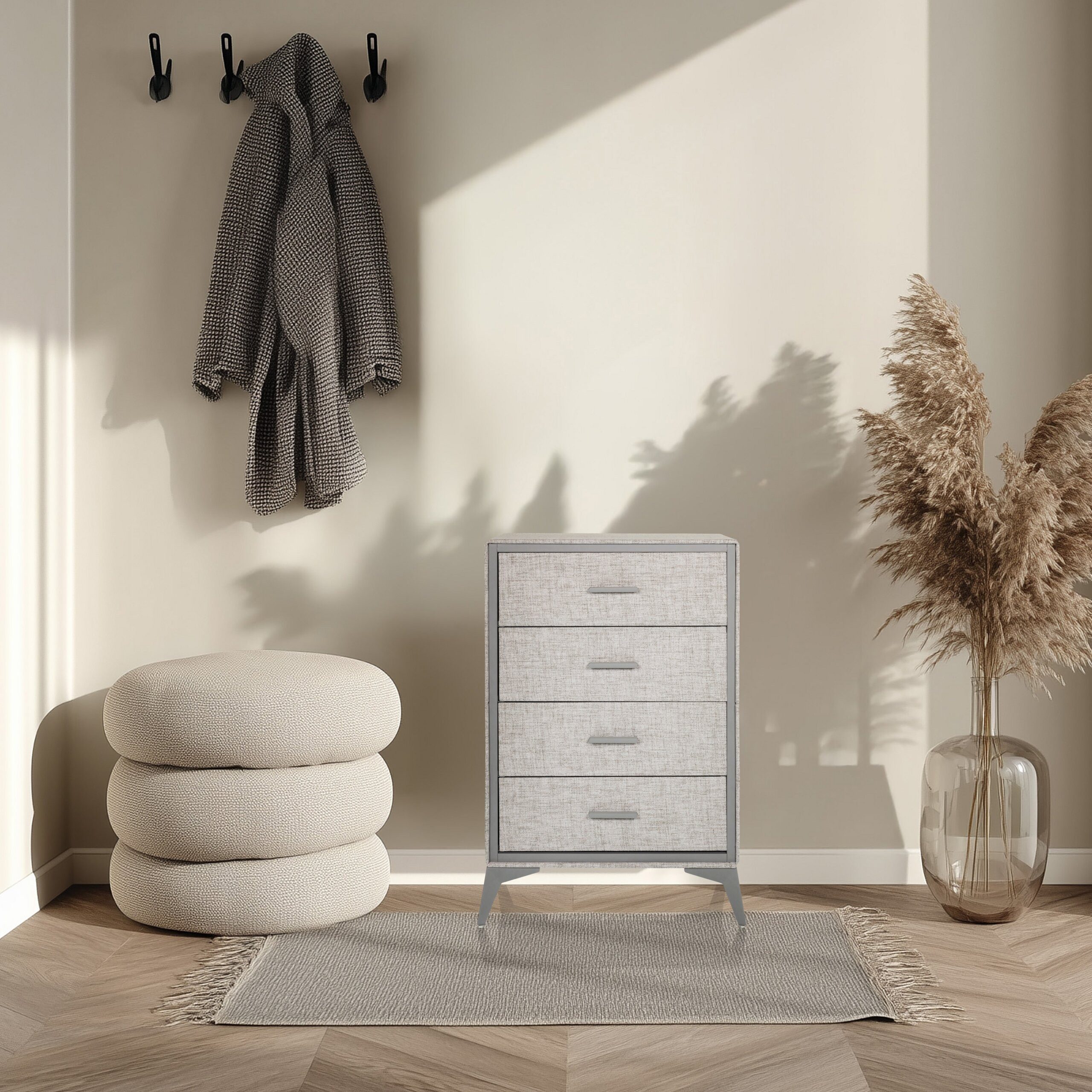 hjh LIVING Kommode SKUFFY Sideboard H/B/T: 90.0 x 60.0 x 35.5 cm, Highboard mit 4 Stoff-Schubladen, Metallgestell, Schubladenkommode