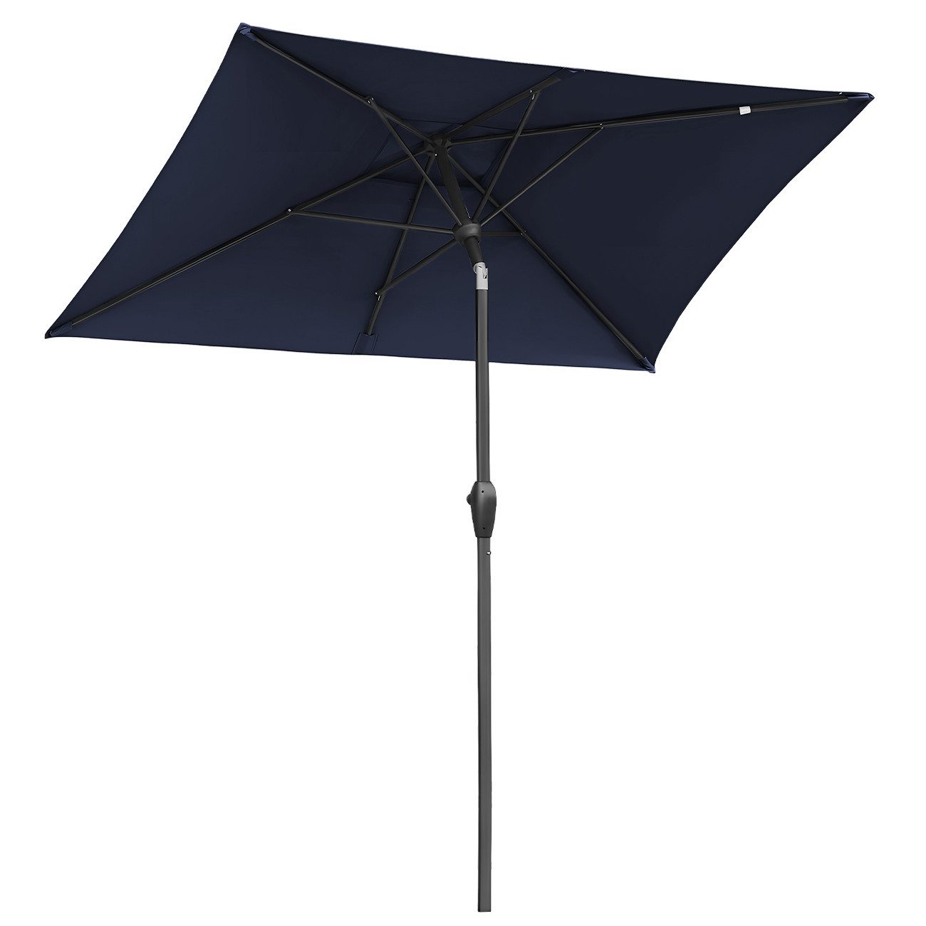 Sekey Sonnenschirm 210 x 140 cm Aluminum Sonnenschirm Rechteckig Marktschirm mit Kurbel, LxB: 210,00x140,00 cm, mit/ohne LED-Lichtern, Sonnenschutz UV50+, Gartenschirm Knickbar