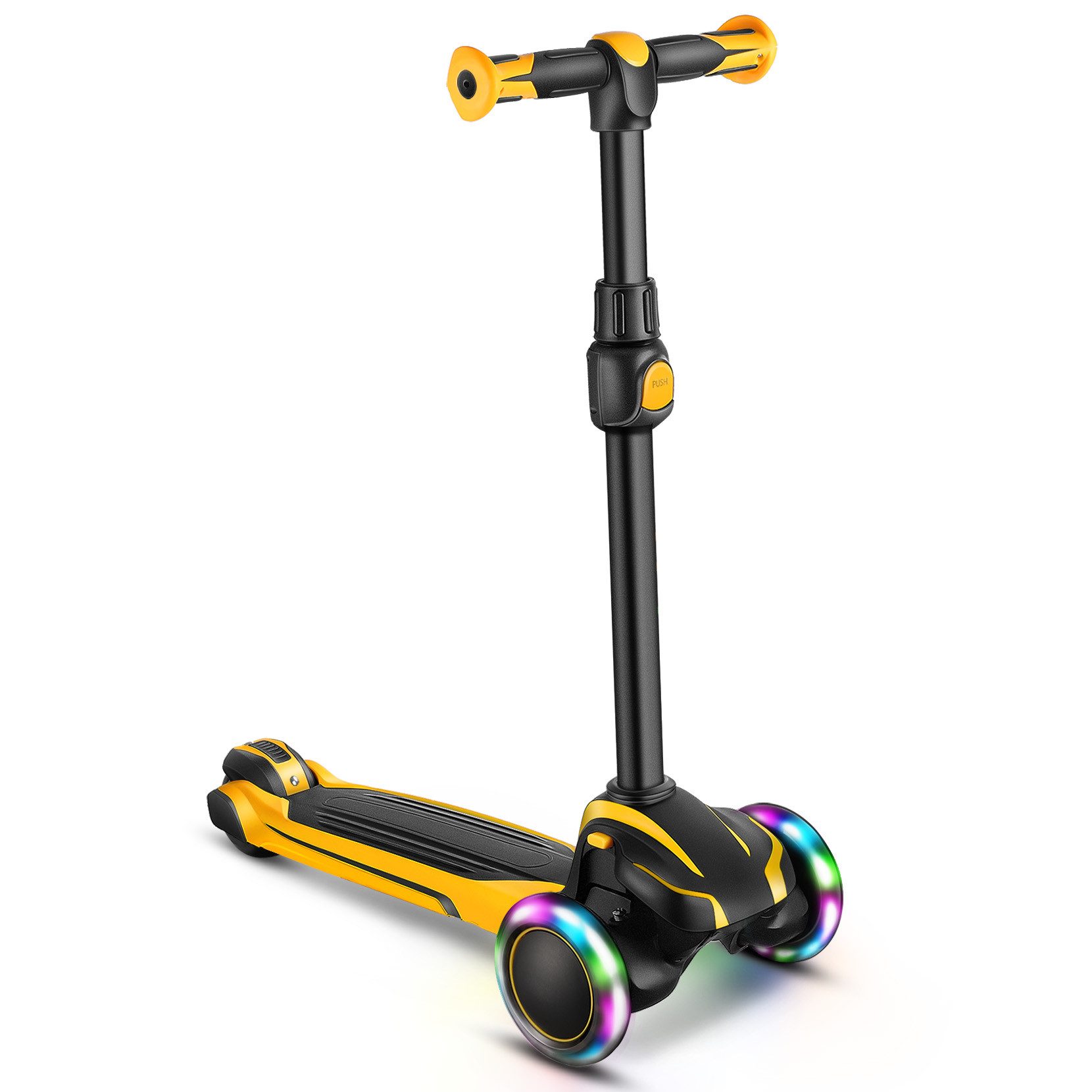 OUNUO Dreiradscooter Kinderroller mit farbigen LED, höhenverstellbar für Kinder ab 3 Jahren