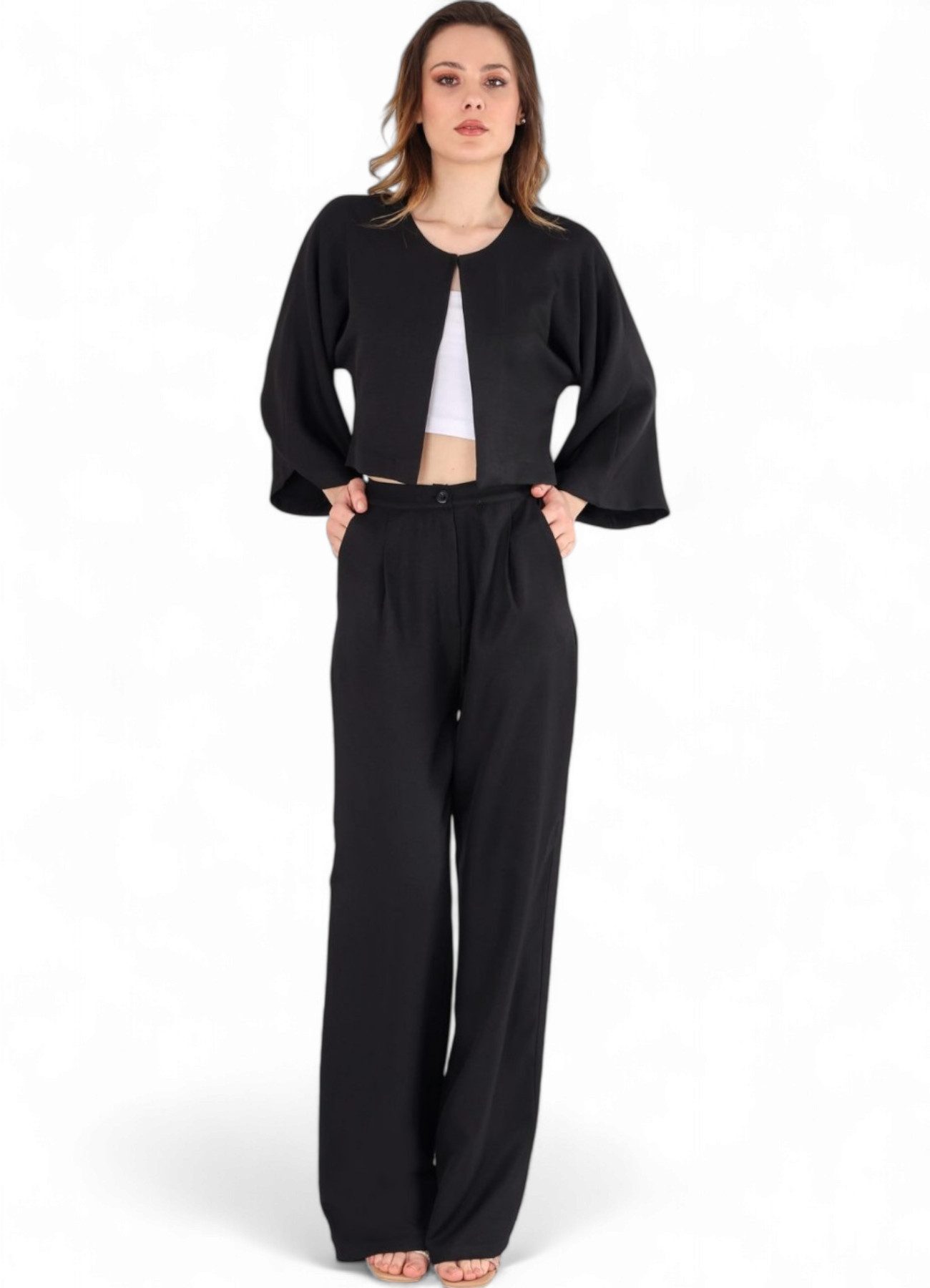 Palazzohose Damen Stoffhose in Leinenoptik – elegant Weites Bein