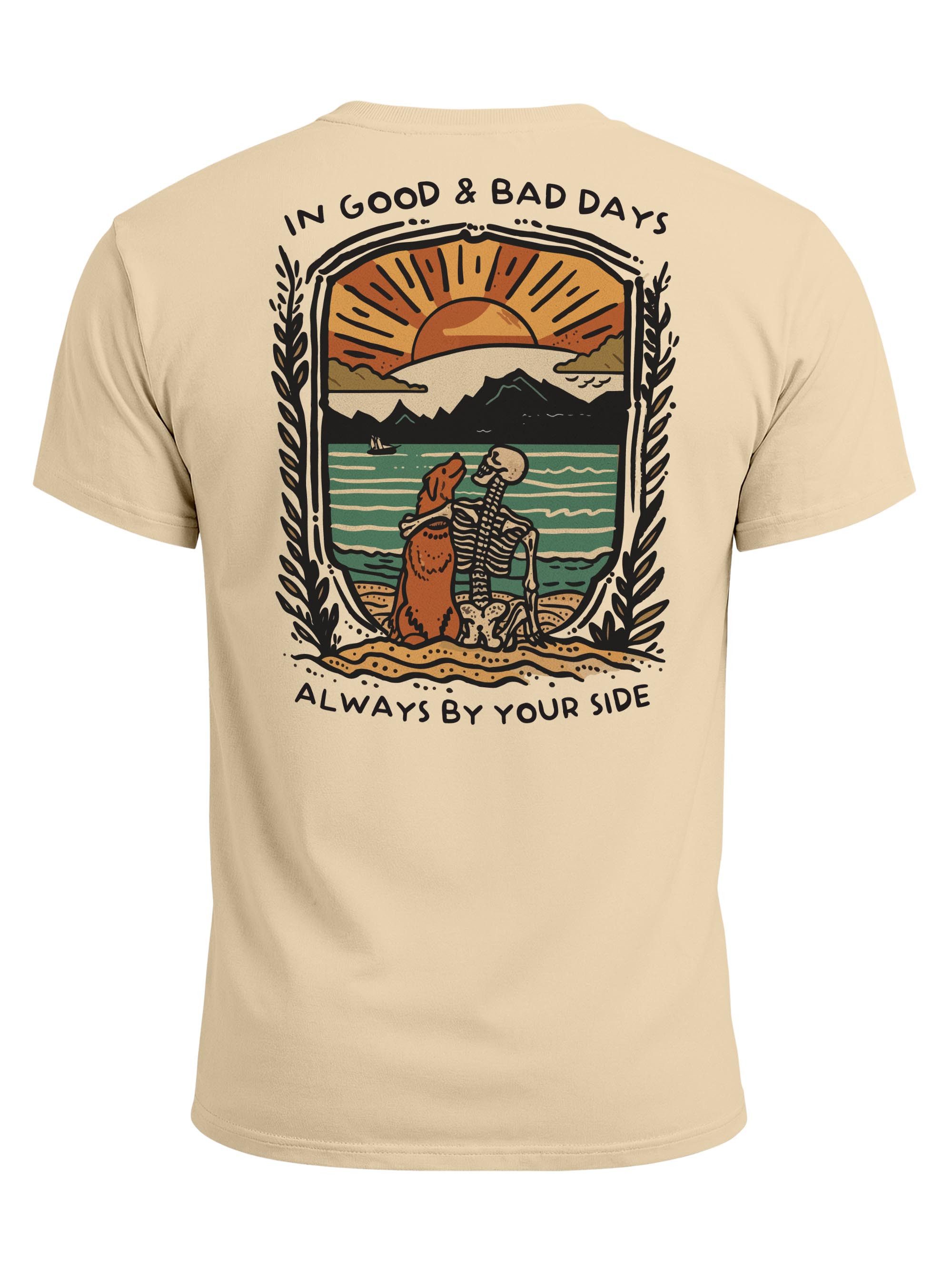 Neverless Print-Shirt Backprint TShirt Herren Hund Freundschaft Motiv Aufdruck Printshirt mit Print