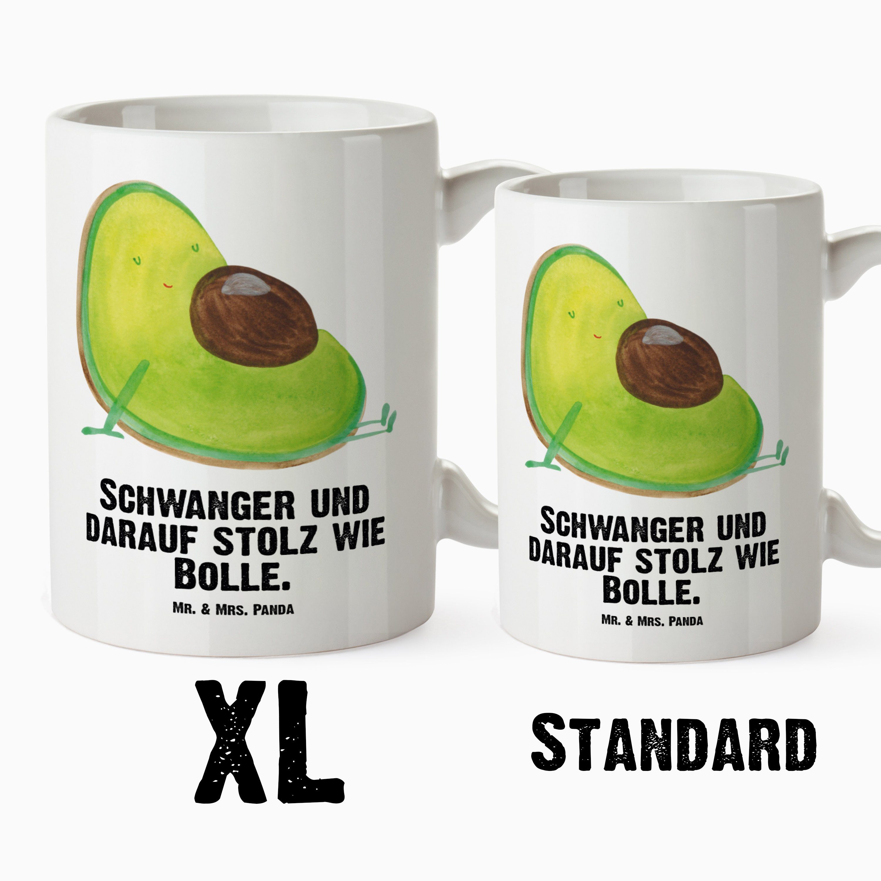 XL Grosse Tasse - Vegan, Keramik Tasse Geschenk, Panda Weiß & Kaffeet, Becher, XL Mr. schwanger Mrs. Avocado -