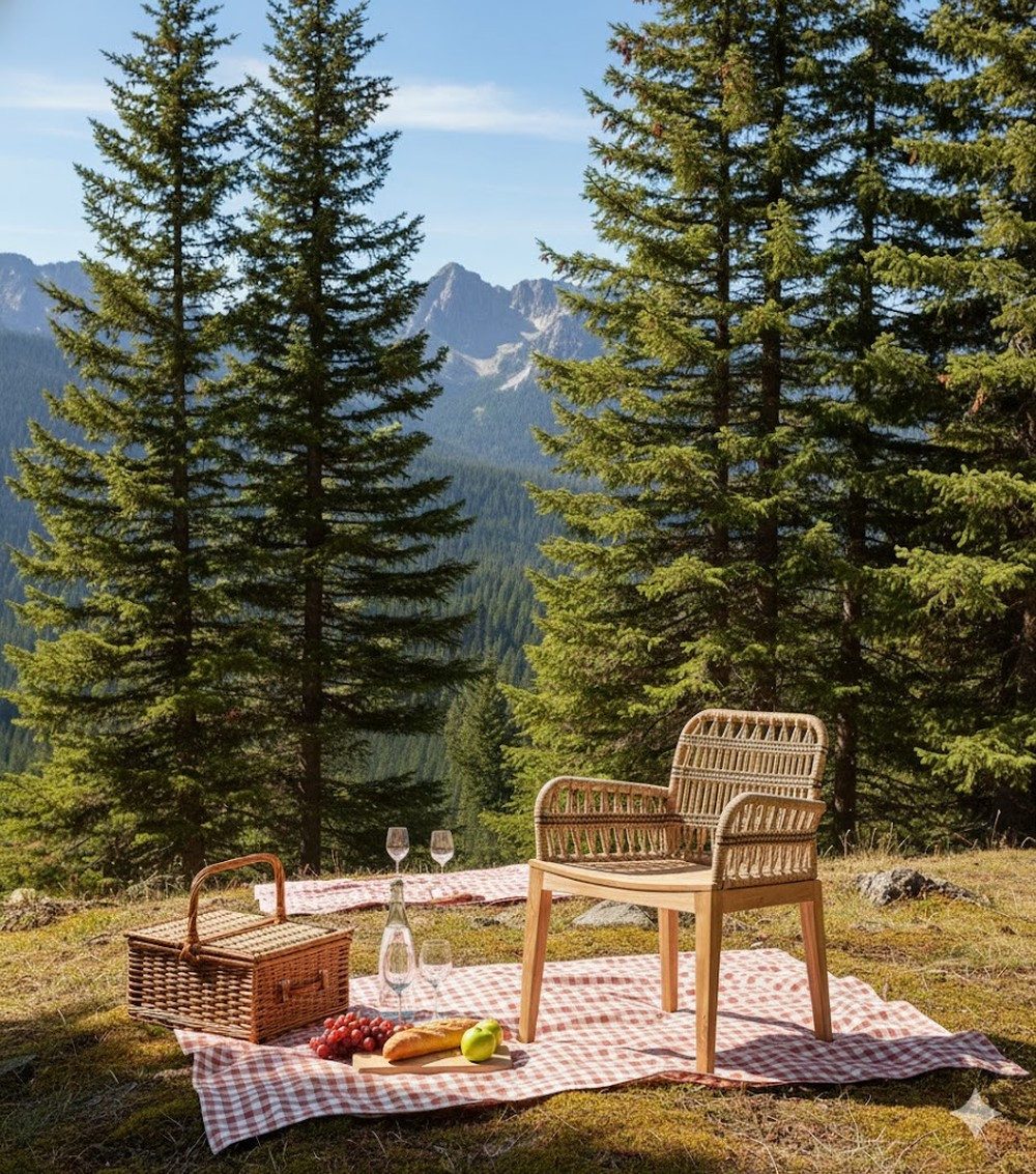 JVmoebel Gartenstuhl Eleganter Rattanstuhl in Grau für Terrasse und Garten