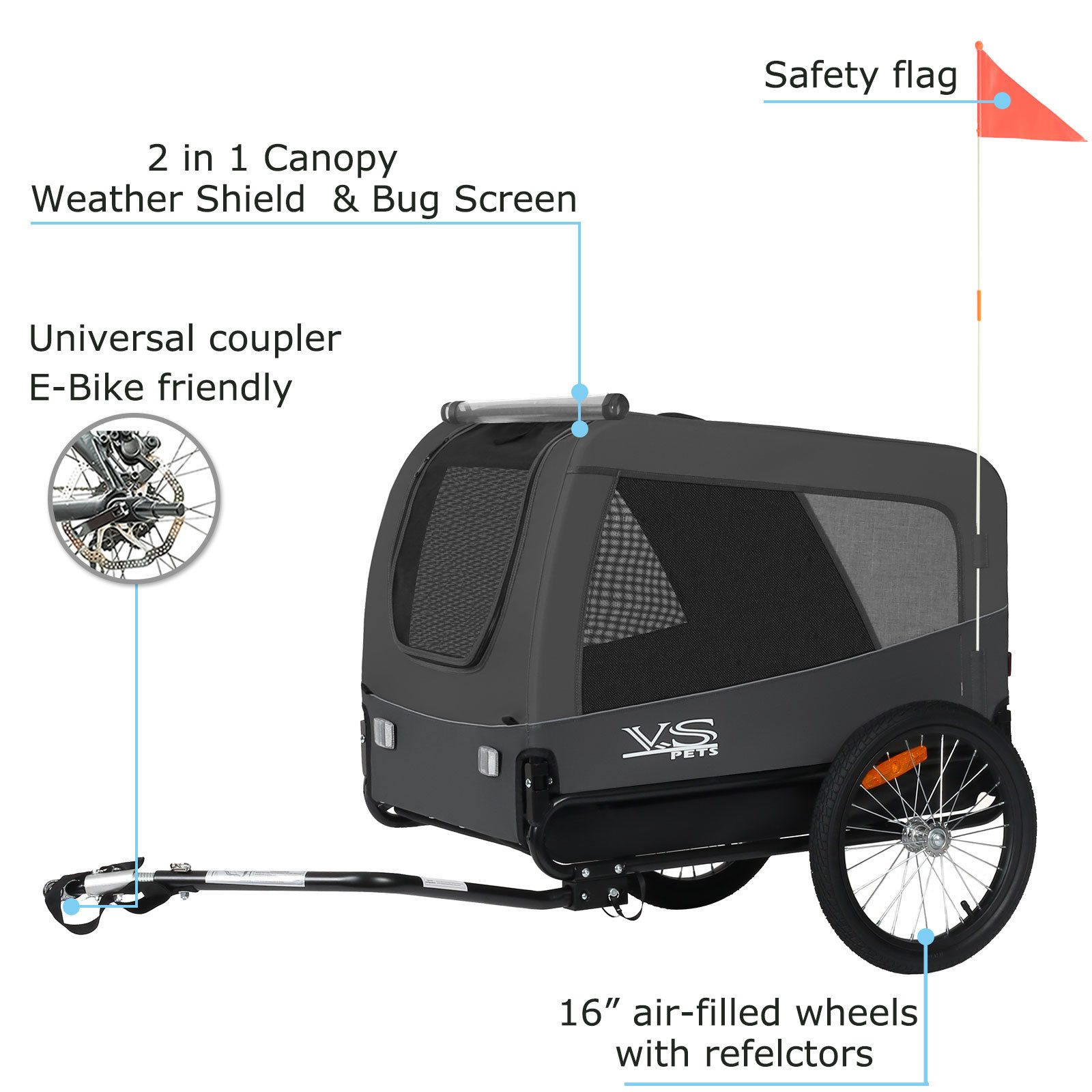 TIGGO Fahrradhundeanhänger Tiggo VS Pets L Hundeanhänger Fahrradanhänger für Hunde bis 35 kg