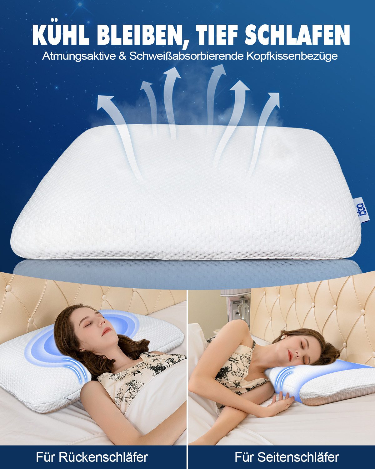 Esun Kopfkissen Orthopädische Ergonomisches Memory Foam Kissen, Nackenkissen, Kissen, Füllung: Rückstellschaum, Rückenschlafer, Bauchschlafer, Seitenschlafer, S – Bild 5 von 5