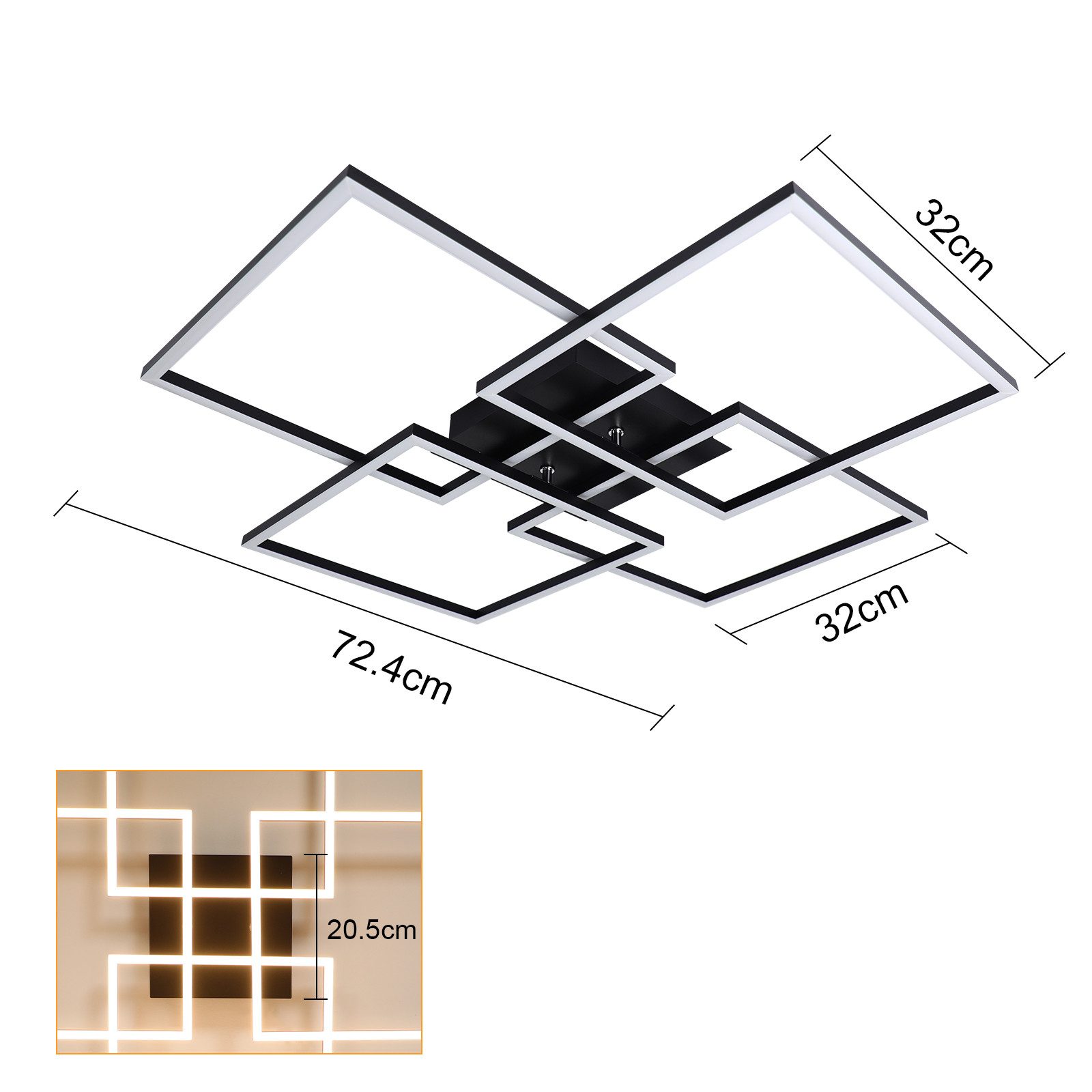 ZMH LED Deckenleuchte Wohnzimmer 4 Rahmen Deckenlampe Modern 32W 3000K Schlafzimmer, Augenschutz, Einfache Installtion, Einstellbare Helligkeit, LED fest integriert, Küchenlampe Esszimmerlampe Rechteckig für Schlafzimmer