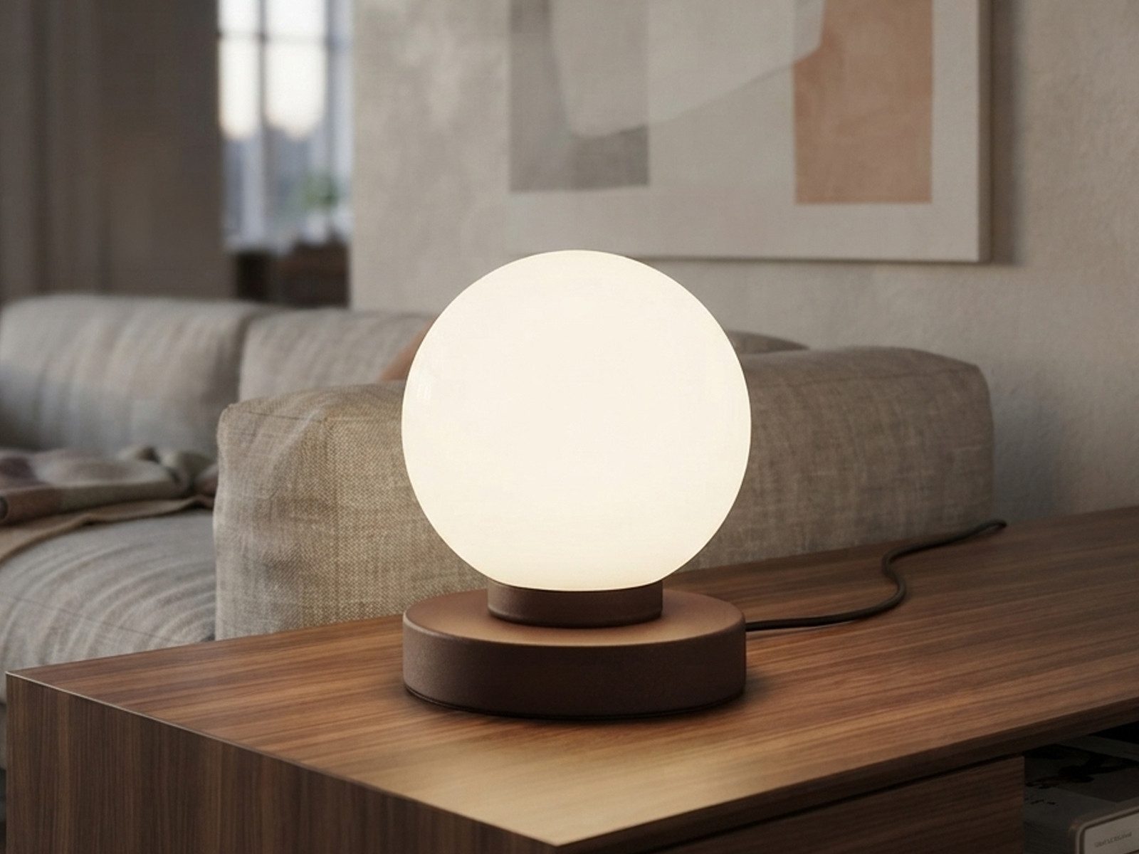 Reality Leuchten LED Nachttischlampe touch Kugel-Lampe, Höhe 15cm, dimmbar, LED wechselbar, Warmweiß, kleine Tischlampe mit Glas-Kugel, Tischleuchte inkl. E14 L – Bild 2 von 5