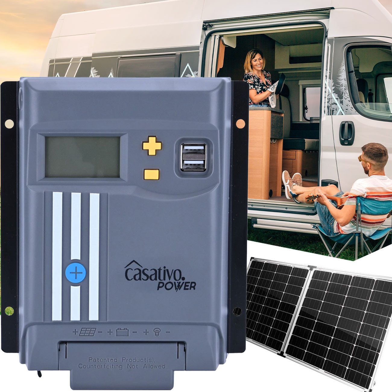 Casativo MPPT Solar-Laderegler 40A für 12V & 24V Batterien Solarladegerät (mit LCD-Display, 2 USB-Ports & vollem Überspannungsschutz)