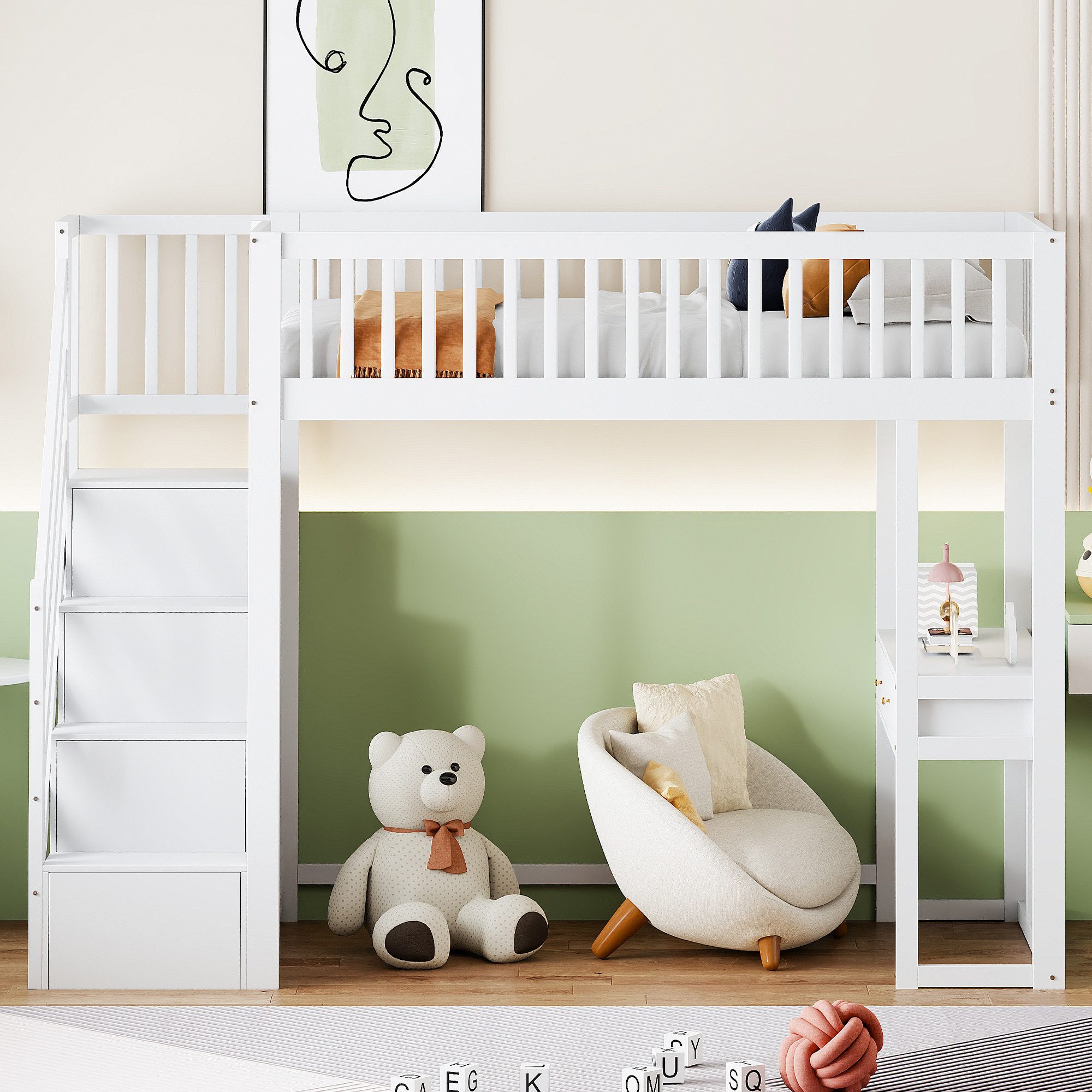 Flieks Hochbett Massivholz Kinderbett 90x200cm mit günstig online kaufen
