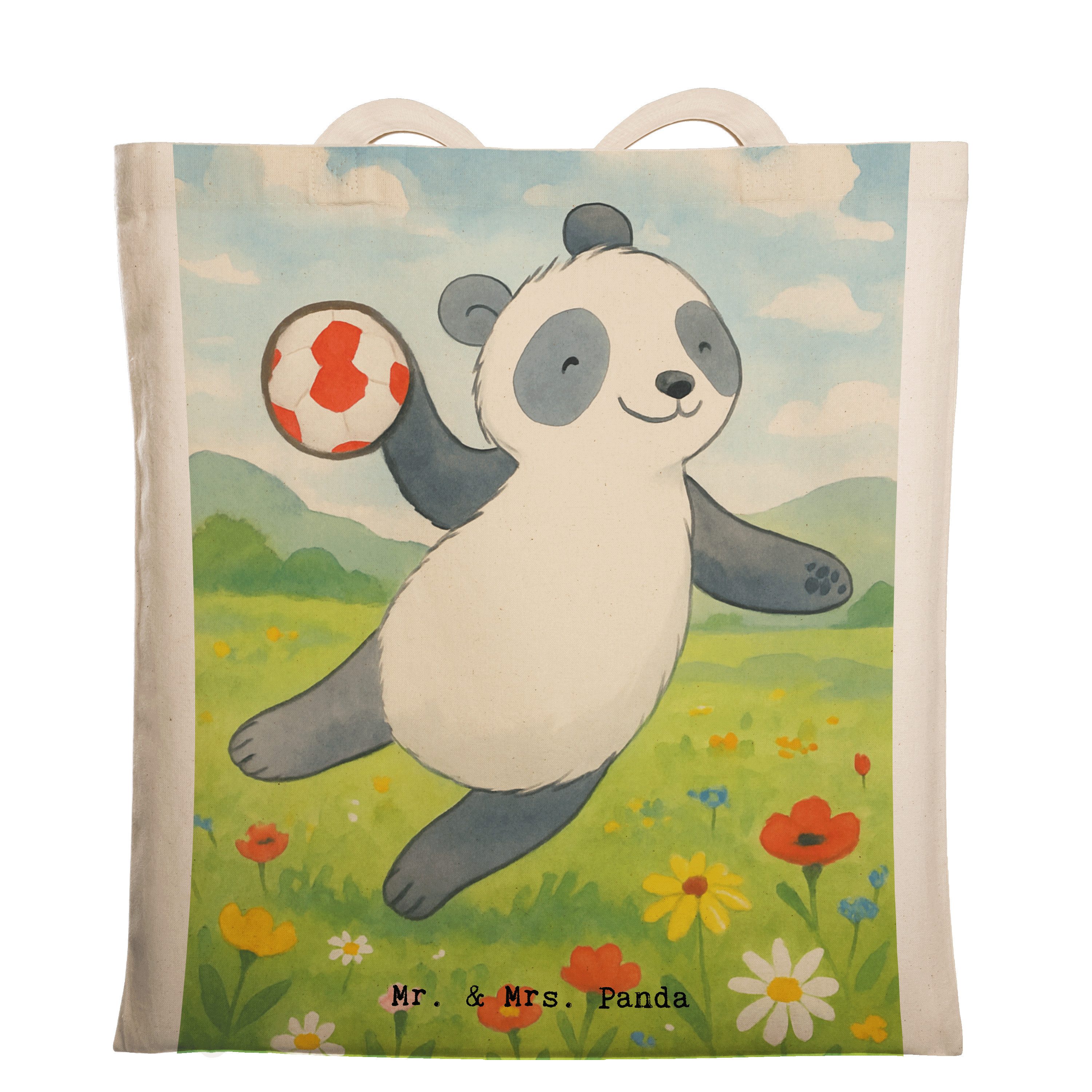 Tragetasche Panda Handball spielen Design, Tote Bag, Weiß, Beutel, Tasche, Turnie