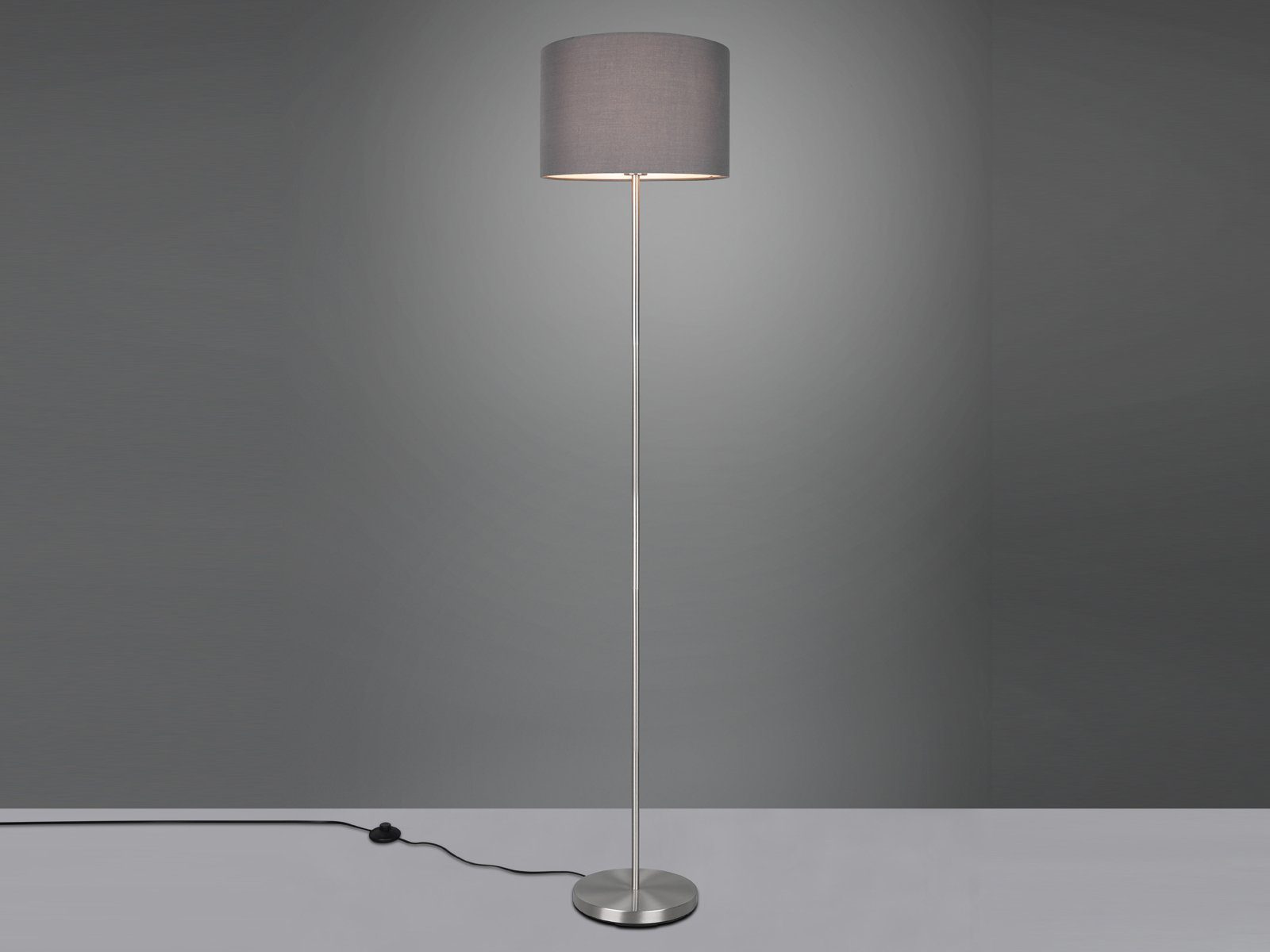 Lampenschirm Stehlampe, H: 160cm LED Grau Stoff wechselbar, Warmweiß, große dimmbar, meineWunschleuchte Design-klassiker Dimmfunktion, LED