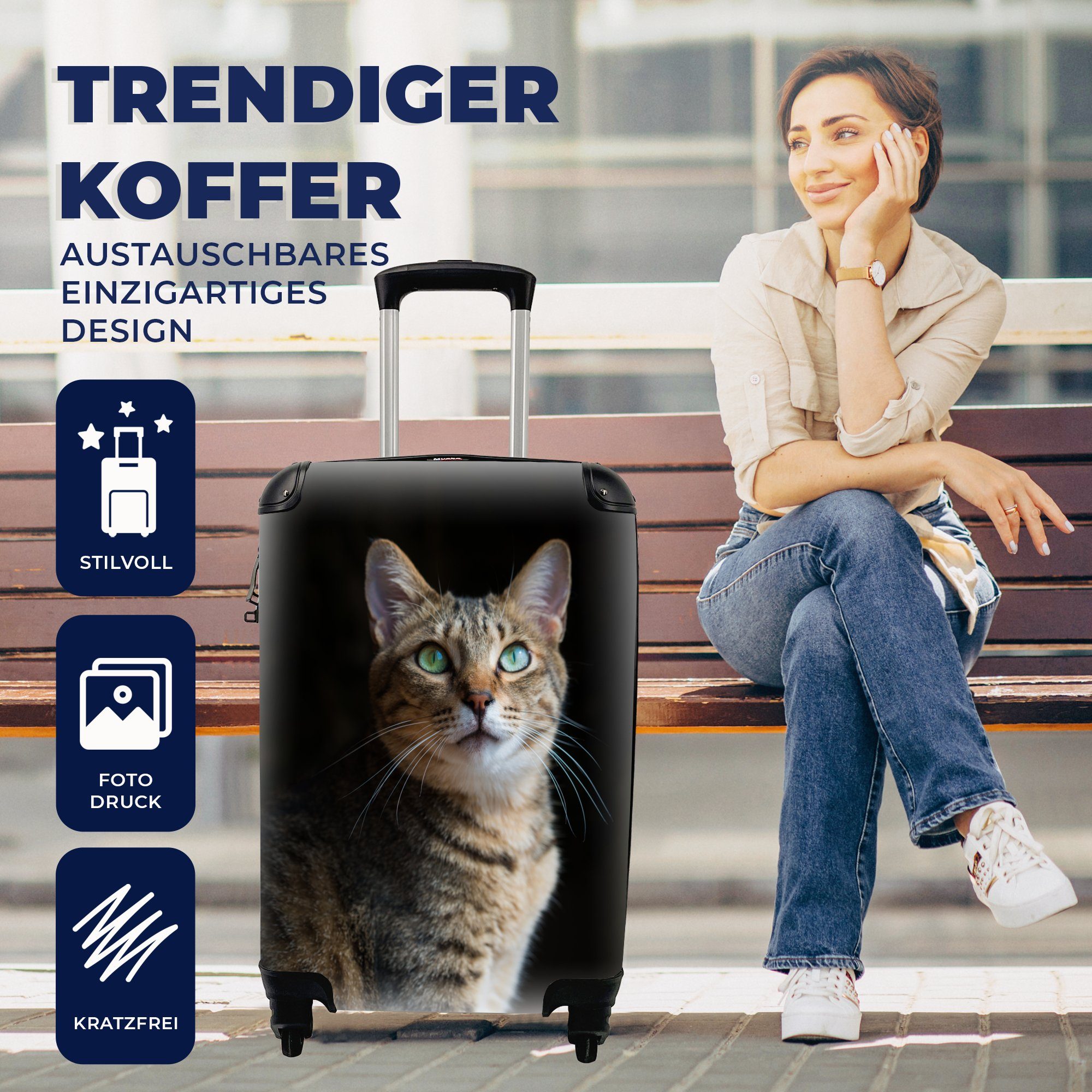 MuchoWow Ferien, Handgepäck mit rollen, Katze, Handgepäckkoffer Reisetasche Trolley, Zypresse Reisekoffer Rollen, für 4