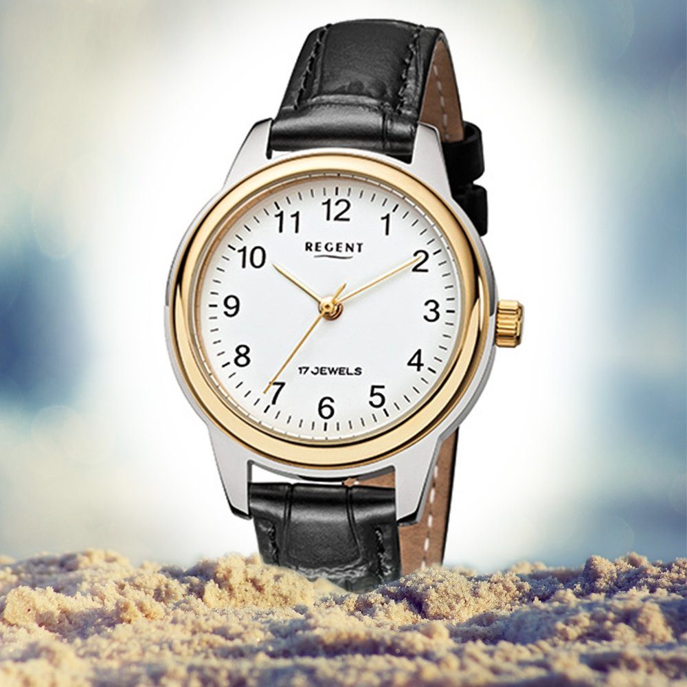 Quarzuhr Damen Herren-Armbanduhr Armbanduhr Regent schwarz (ca. Lederarmband Regent rund, mittel Analog, 31mm),