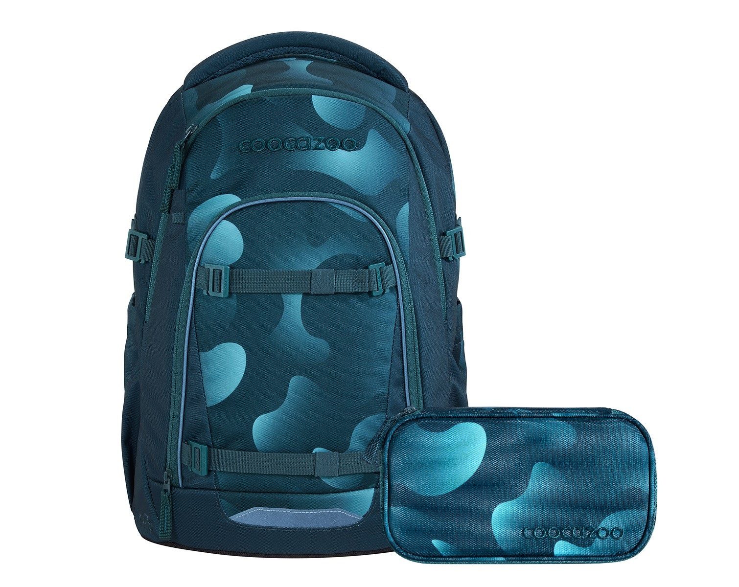 coocazoo Schulranzen Schulrucksack-Set MATE Aqua Flow 2-teilig (2-teilig), ergonomisch, Körpergröße: 135 - 180 cm, Easy-Grow-System