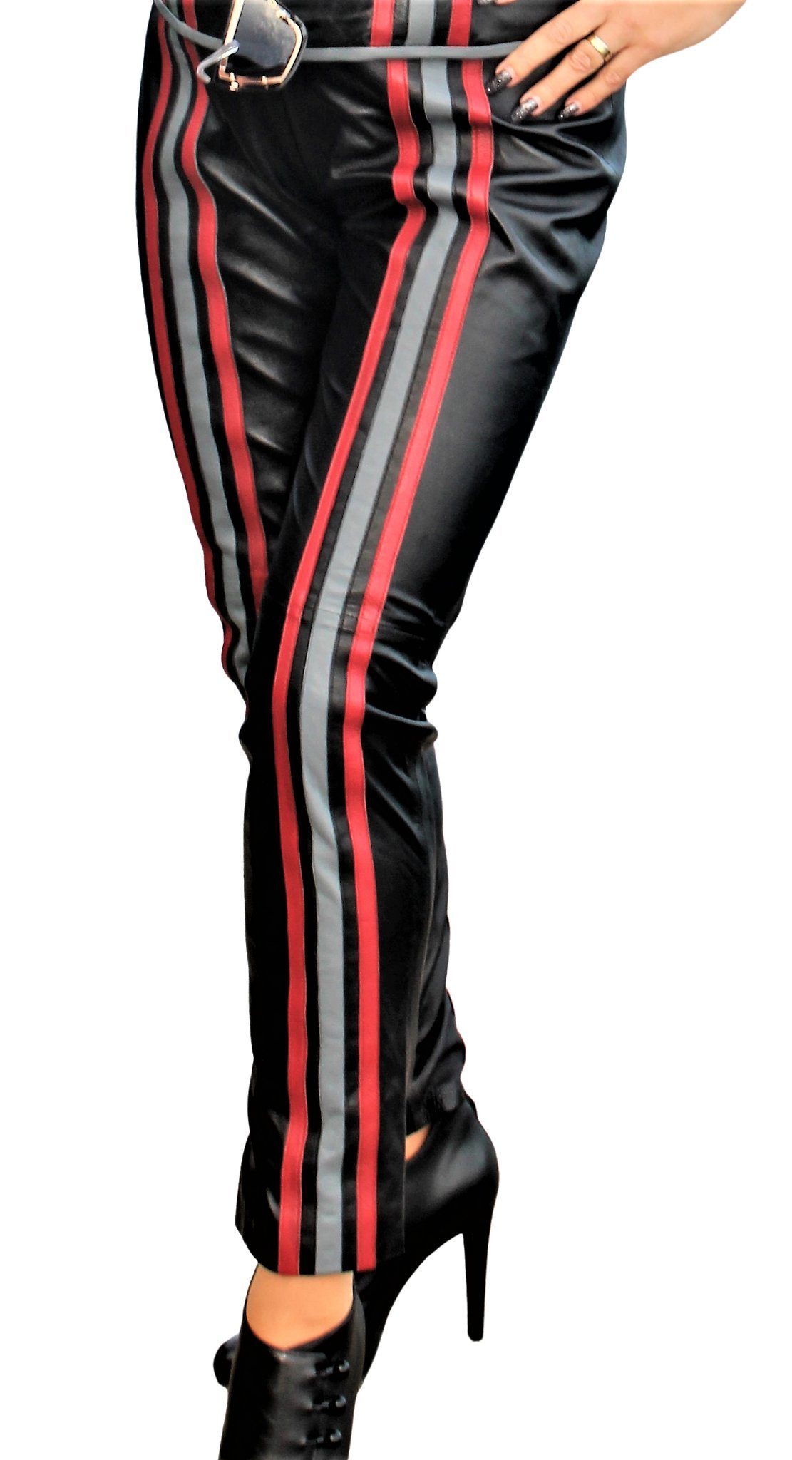 Be Noble Lederhose »Aspen« Leicht ausgestellte Lederhose mit rot grauen  Streifen online kaufen | OTTO