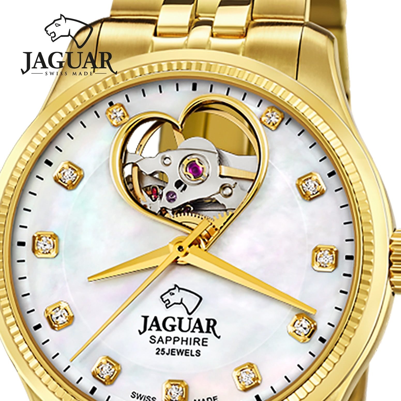 JAGUAR Quarzuhr Jaguar Damenuhr Edelstahl gold Jaguar, (Analoguhr), Damen Armbanduhr rund, Edelstahlarmband gold