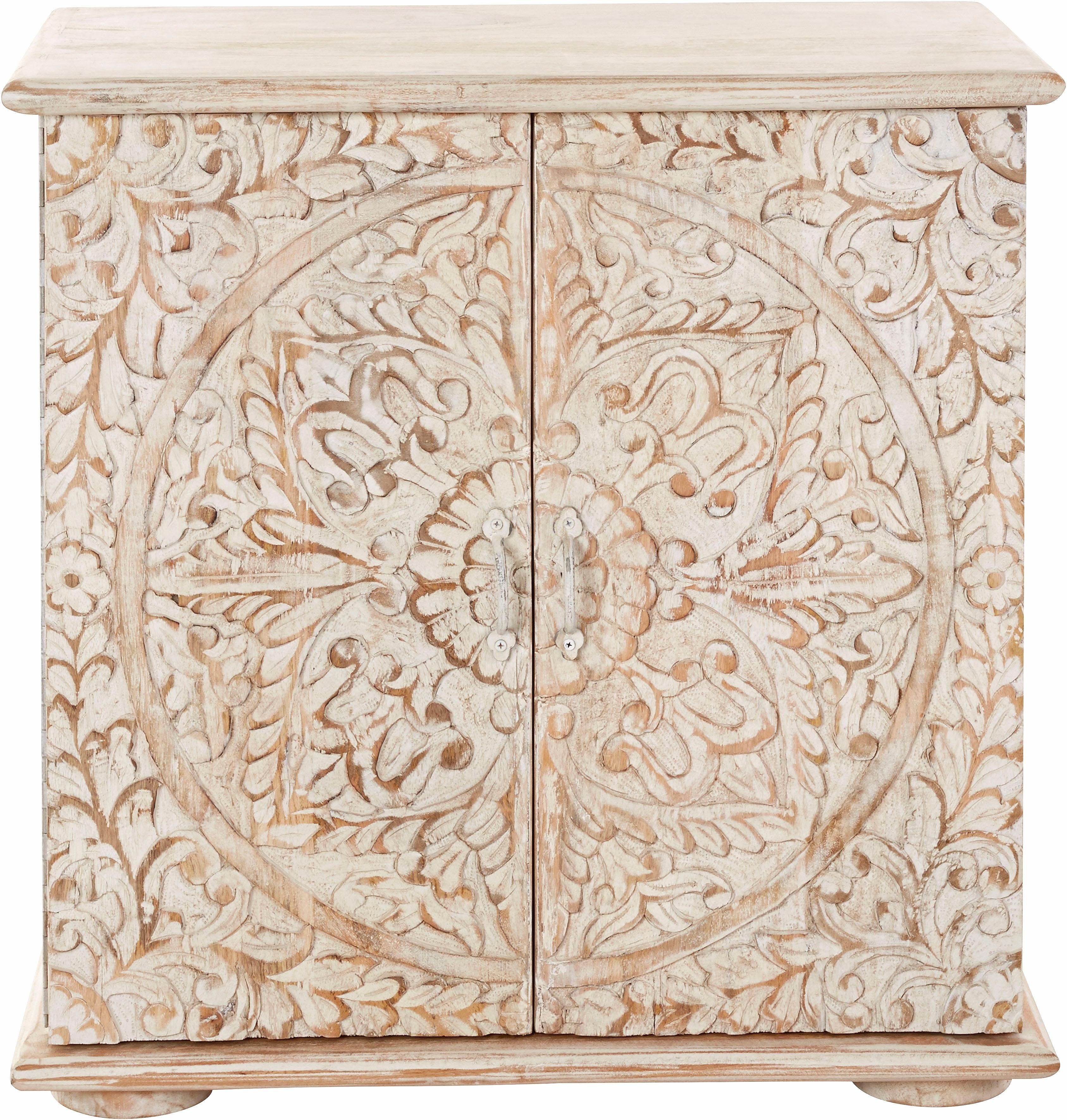 OTTO home Kommode Sideboard mit 2 Türen, Breite/Höhe: 75/75 cm, Fronten mit individuellen Schnitzereien