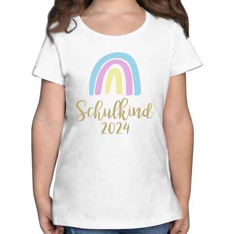 Shirtracer T-Shirt Schulkind 2024 Regenbogen Pastell / Gold Einschulung Mädchen