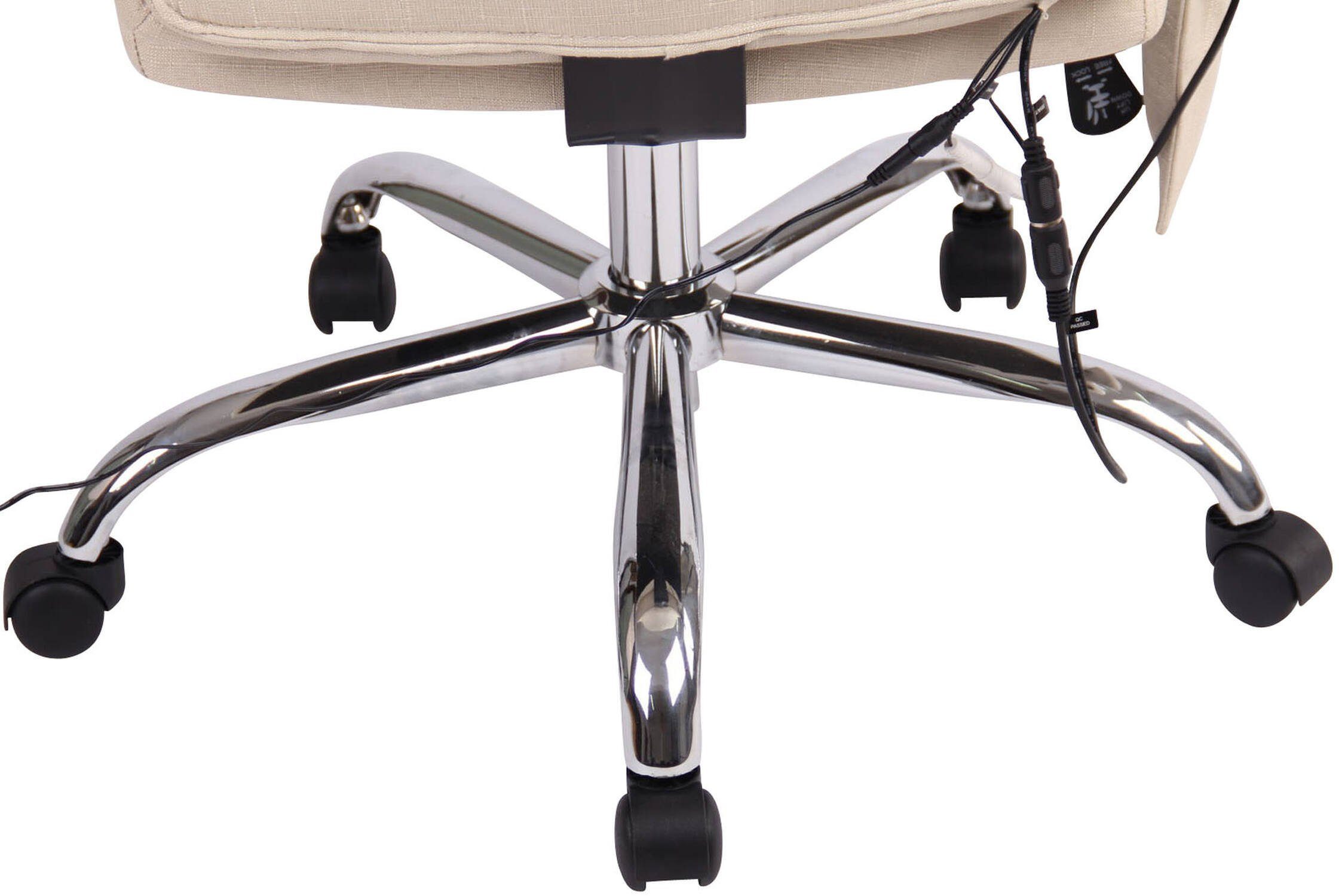 bequemer Gestell: TPFLiving Sitz: - 360° chrom drehbar Bürostuhl (Schreibtischstuhl, Drehstuhl, Chefsessel), mit Rückenlehne Stoff creme Gamingstuhl, Stoff Racingstuhl, - höhenverstellbar Vallon und