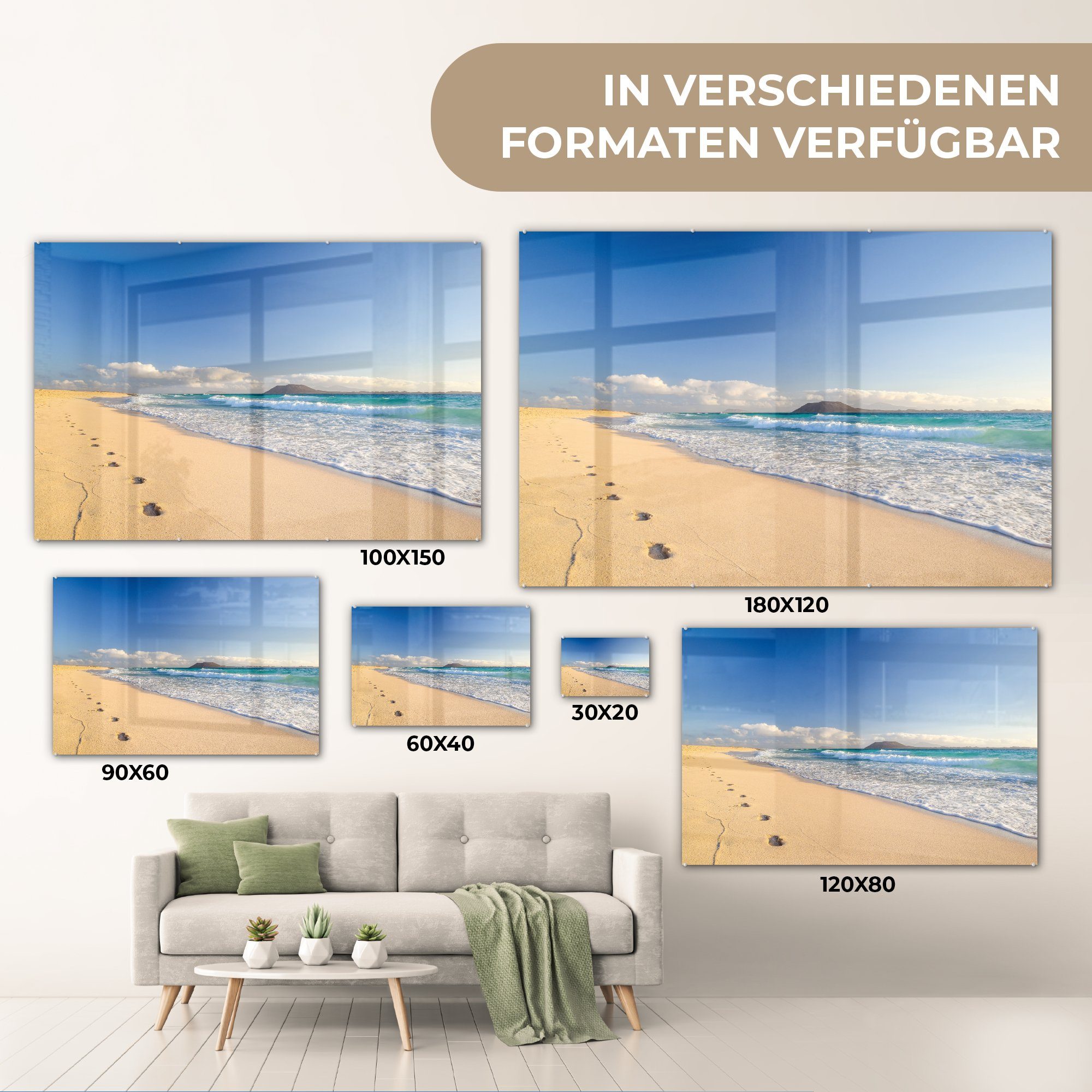 Wanddekoration - Foto Glas (1 Meer St), auf auf Strand Glas MuchoWow - Bilder - - Wandbild Berge, Glasbilder Acrylglasbild -