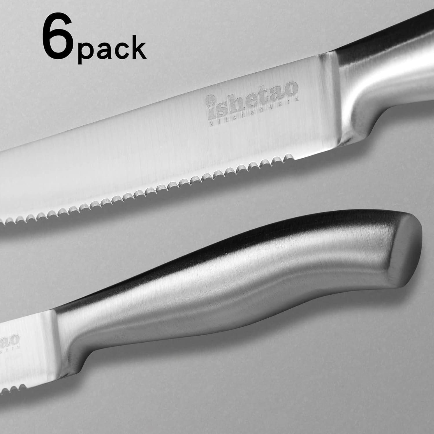 LuxusKollektion Steakmesser Steakmesser Set 6-teilig Edelstahl Wellenschliff spülmaschinengeeignet