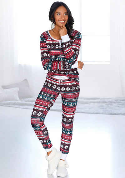 LASCANA Pyjama (2 tlg) mit weihnachtlichem Muster
