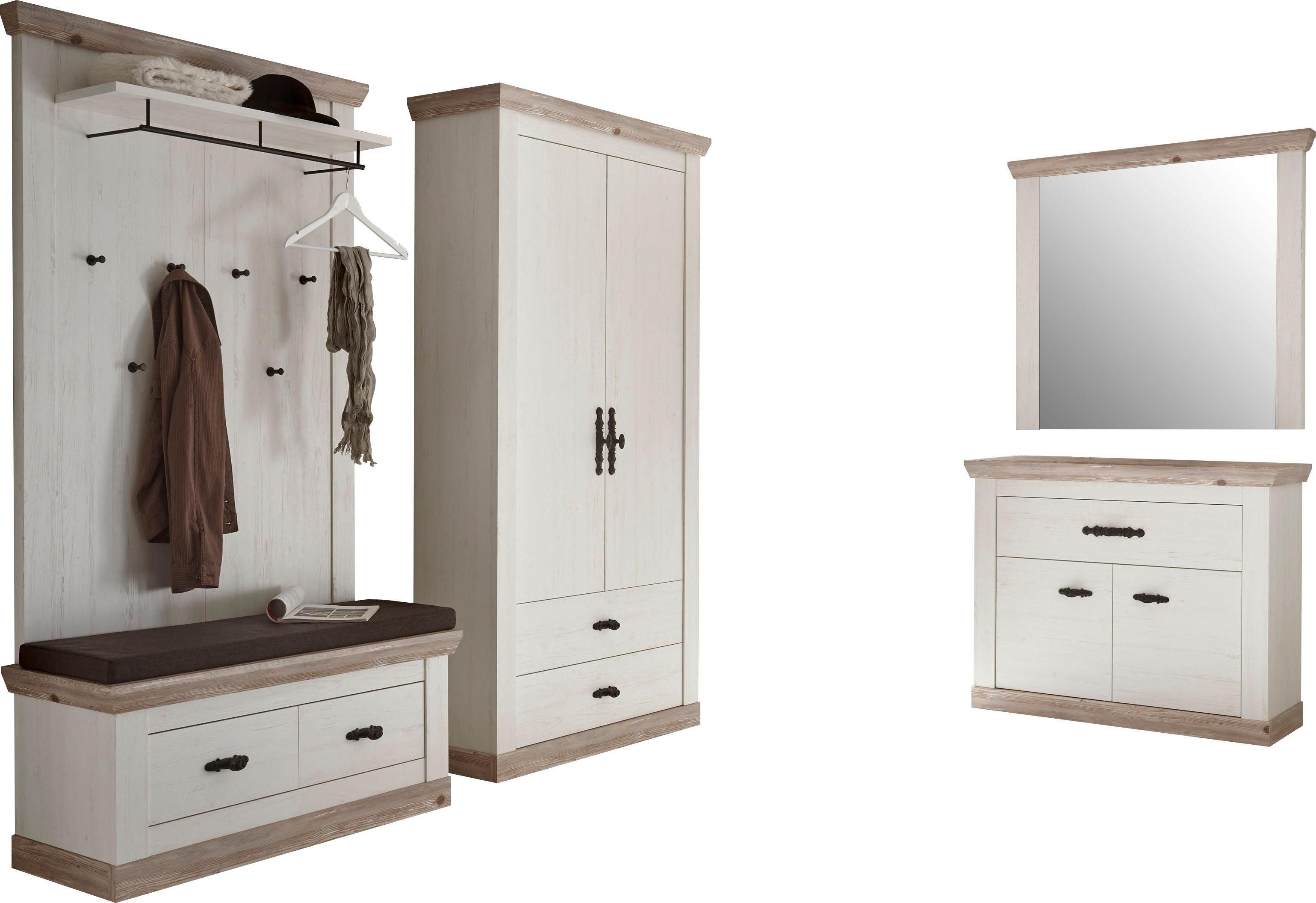 Home affaire Шкафы-Set Florenz, (5-St), bestehend aus Bank, Paneel, Kommode, Spiegel und Stauraumschrank