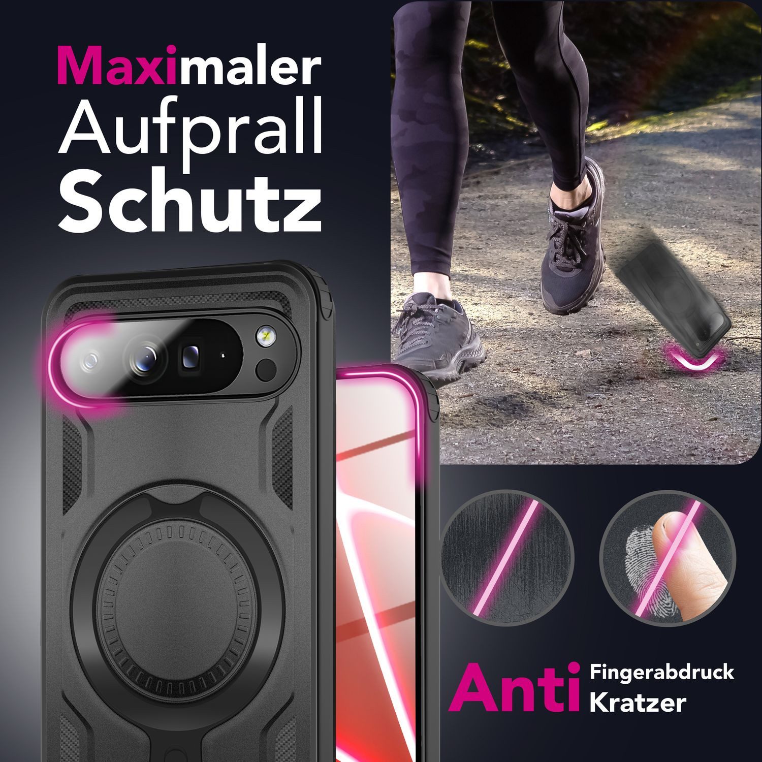 Nalia Smartphone-Hülle Google Pixel 10 Pro, Military Armor Case / MagSafe / Extrem Schutz / 360° Ring / Outdoor