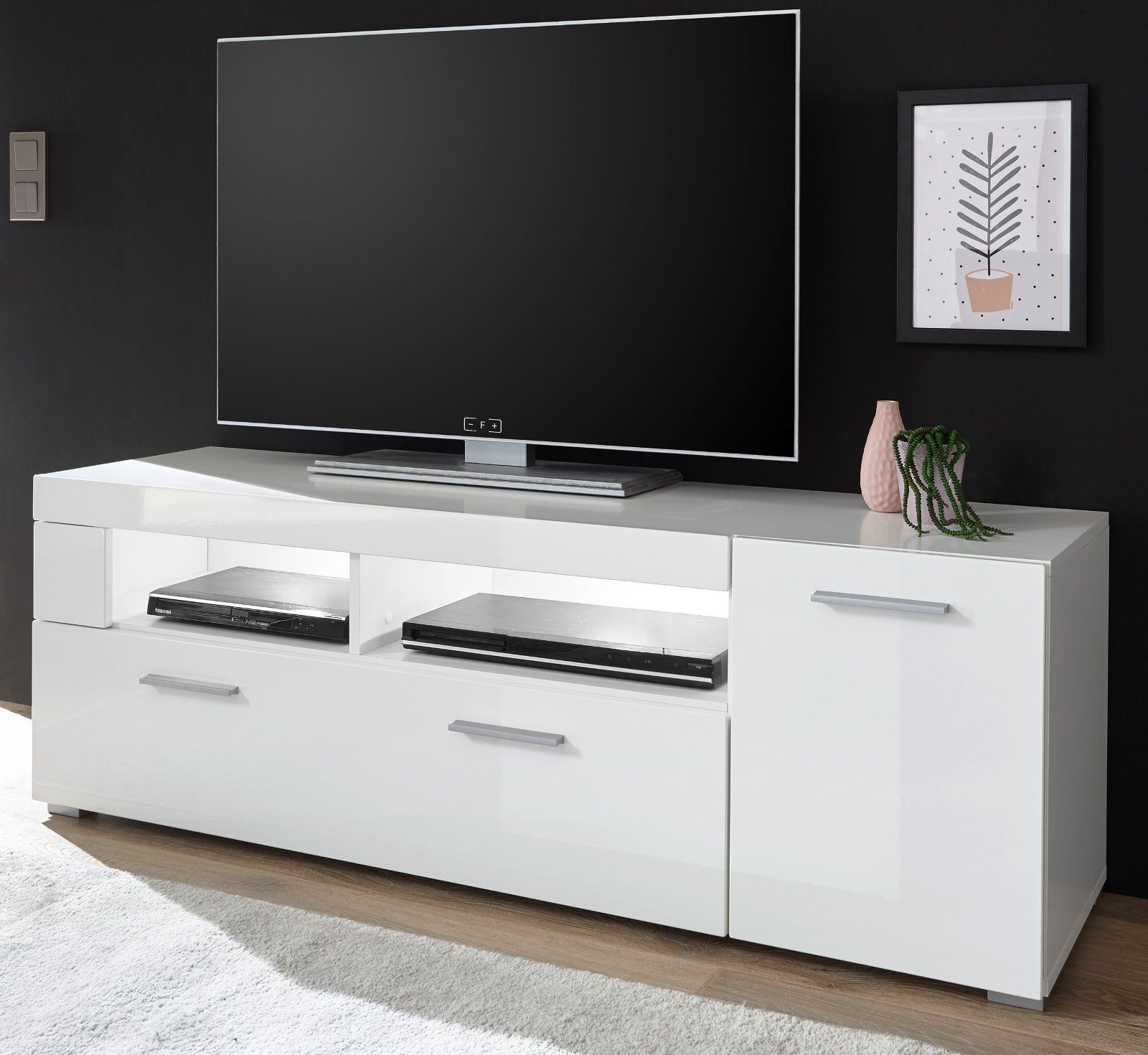 Furn.Design Lowboard Crucero (TV Unterschrank in weiß, ca. 140 x 48 cm),  Hochglanz