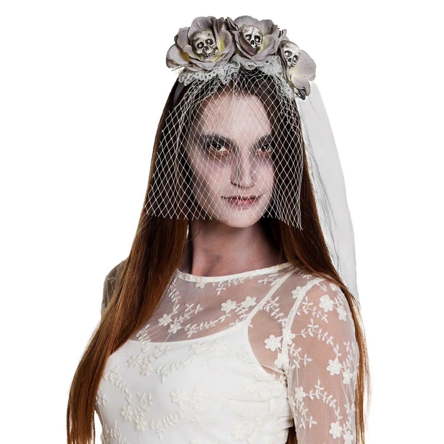 Boland Kostüm Diadem 'Zombie' Haarreif mit Schleier, Grau