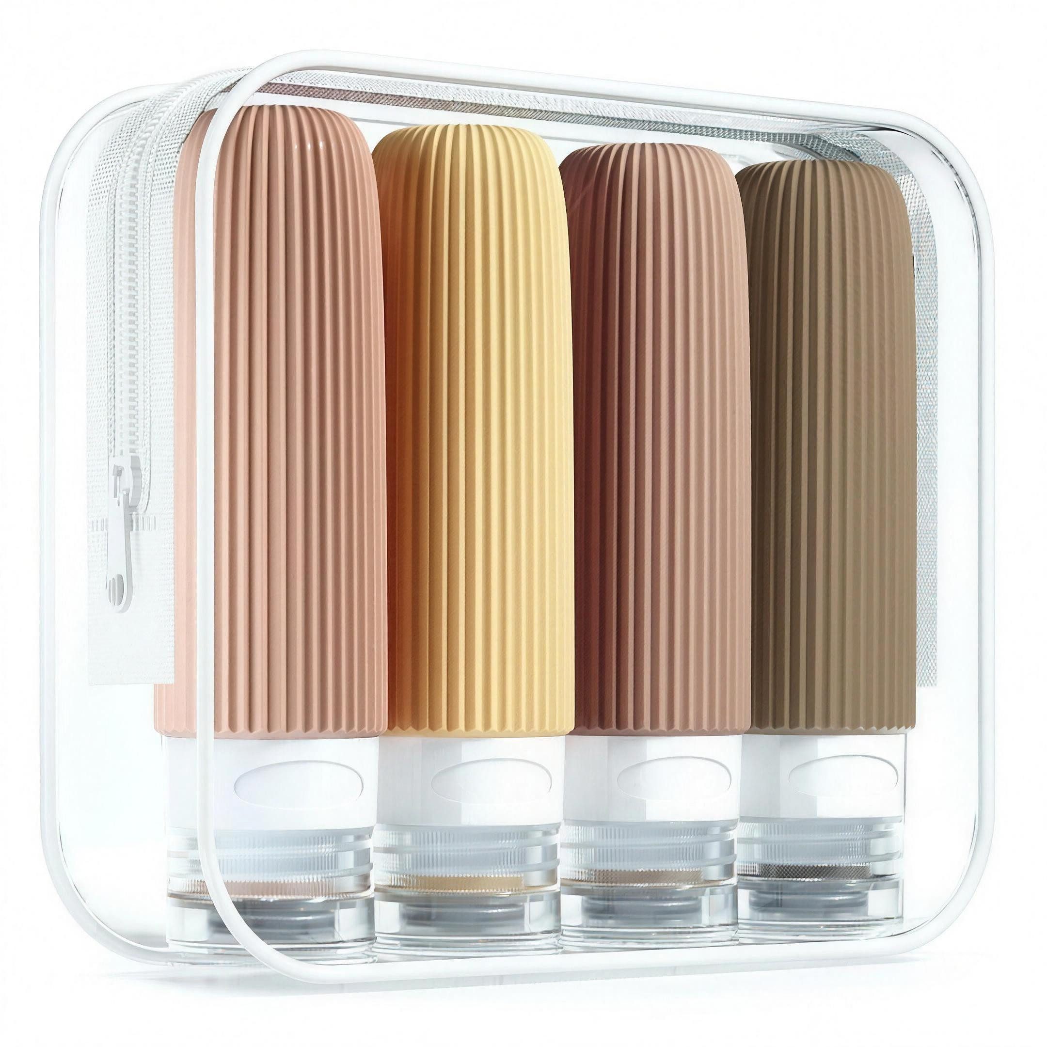 H-basics Reisebehälter 4x 90 ml Silikon auslaufsicher Erdtöne mit Tasche