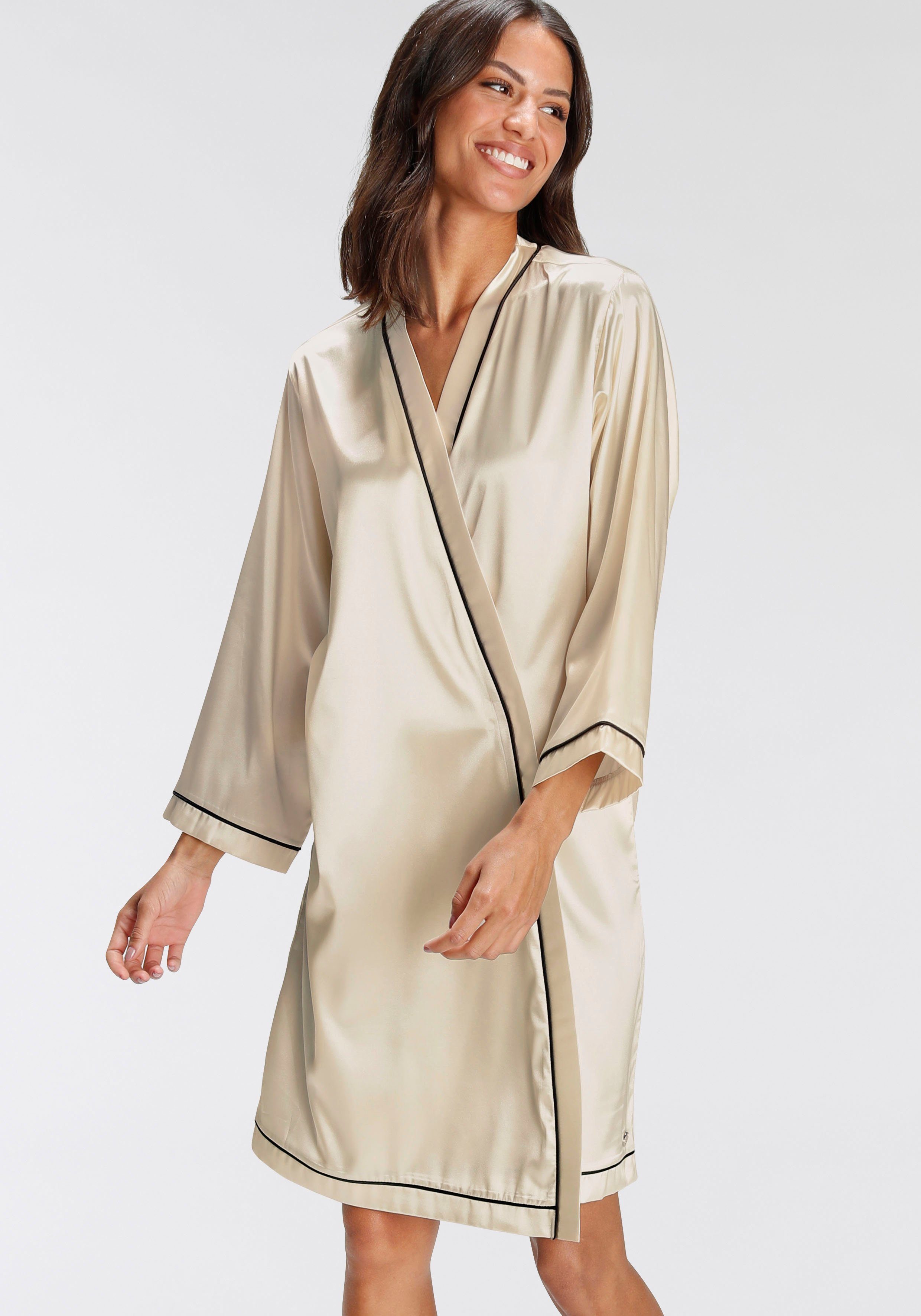 Bruno Banani Kimono, Kurzform, Satin, mit Kontrastpaspel-Details creme | Kimonos