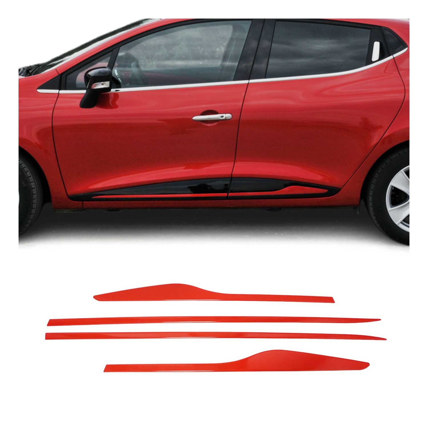 OMAC Zierleisten-Aufkleber Seitentürleiste für Renault Clio 2012-2019 Edelstahl Rot 4x, (4tlg), Langlebig,Einfache Reinigung,Einfache Installation,Rostbeständig