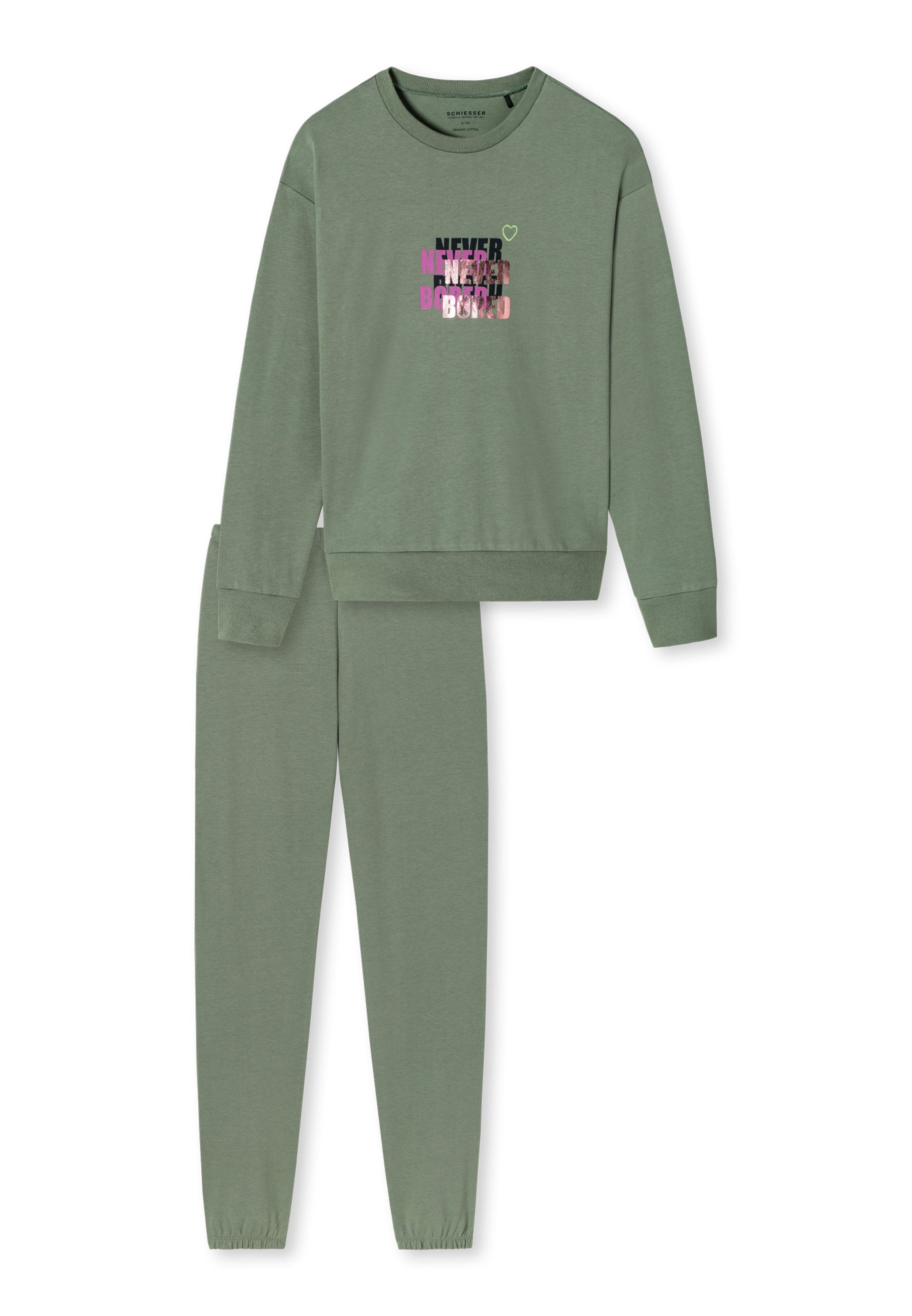 Schiesser Pyjama Tomorrows 2 tlg) Cotton World (Set, - Baumwolle Schlafanzug Organic Langarm khaki 