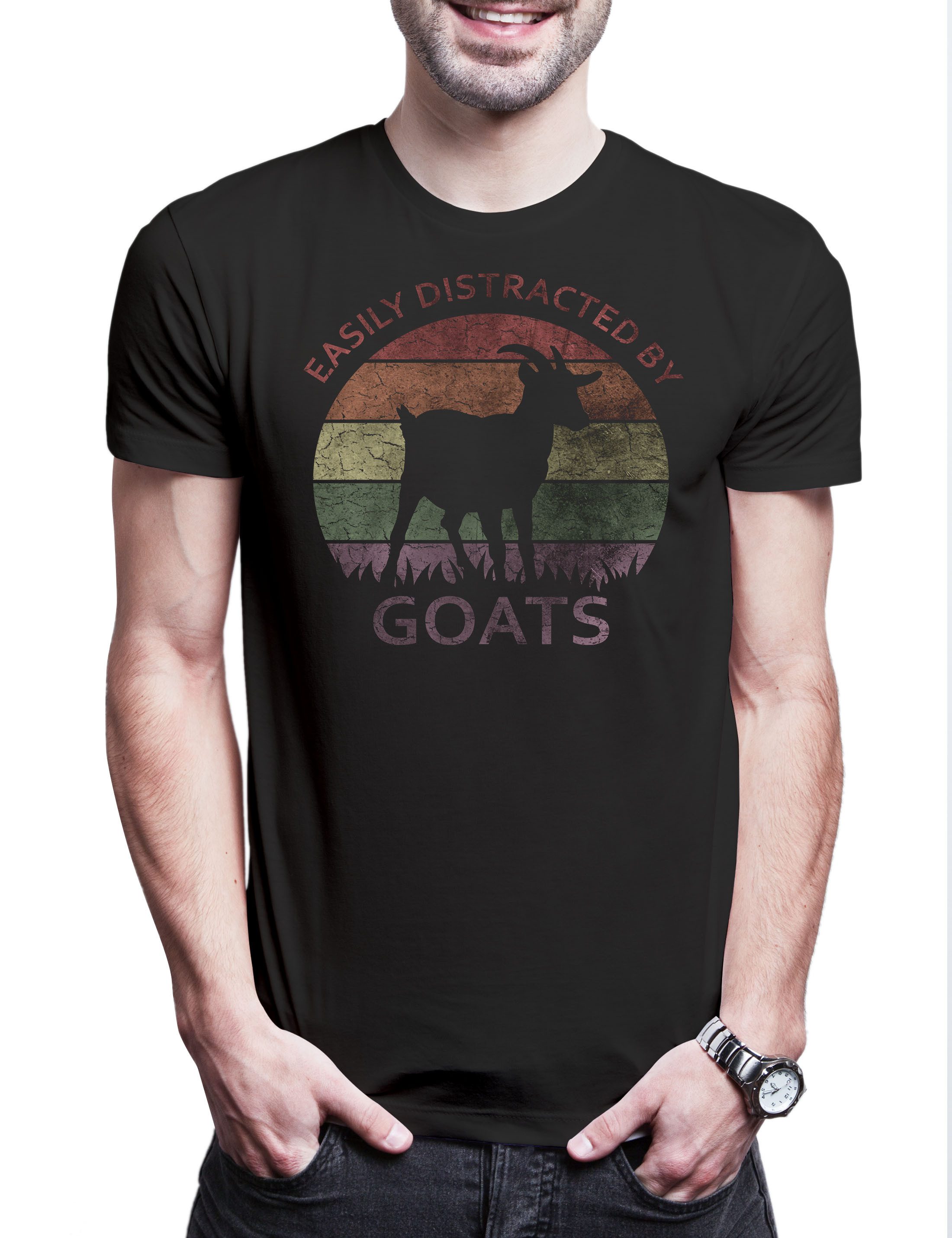 Print-Shirt Easily Distracted By GOATs Herren T-Shirt Ziegen Ziege Schaf Hirte Hip