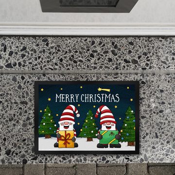 Fußmatte Merry Christmas Fußmatte mit Wichtel Motiv Weihnachten Advent Sterne, speecheese