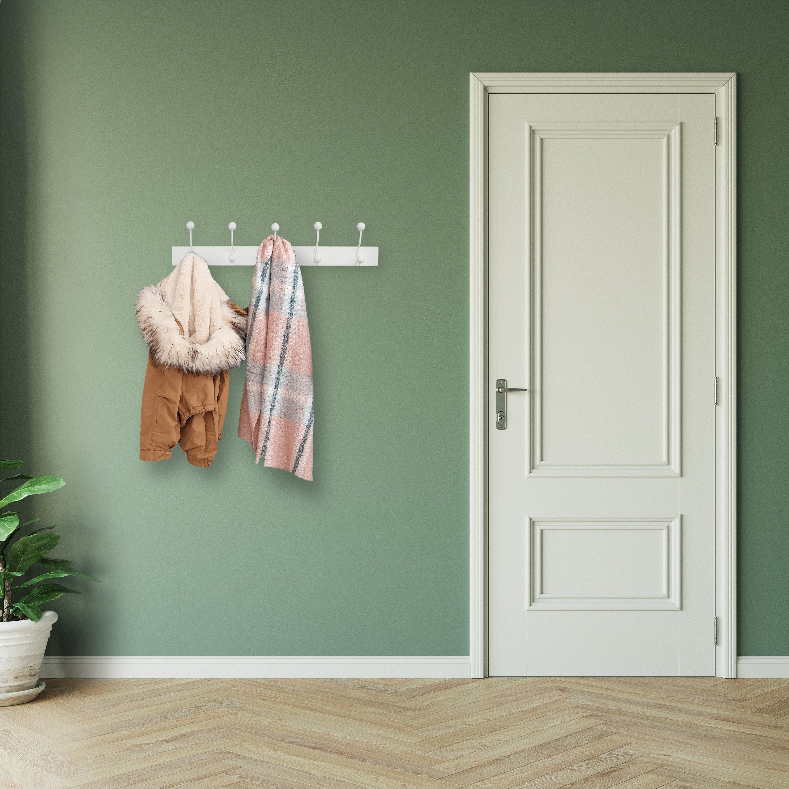 relaxdays Hakenleiste Weiße Garderobenleiste mit 5 günstig online kaufen