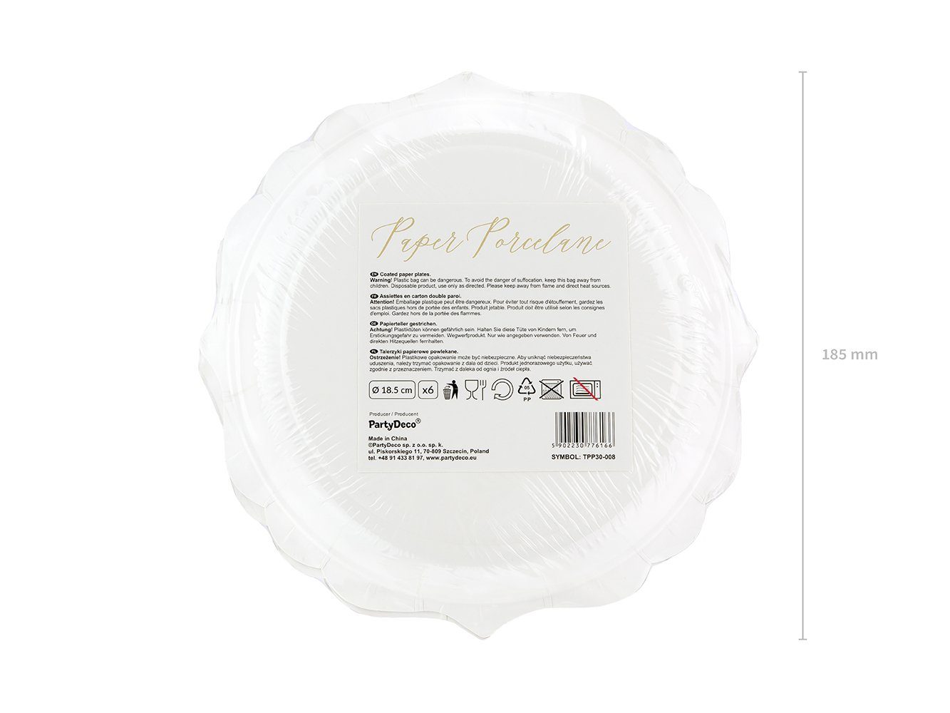 partydeco Pappteller, Pappteller rund mit Ornament Kante 18,5cm weiß gold 6er Set