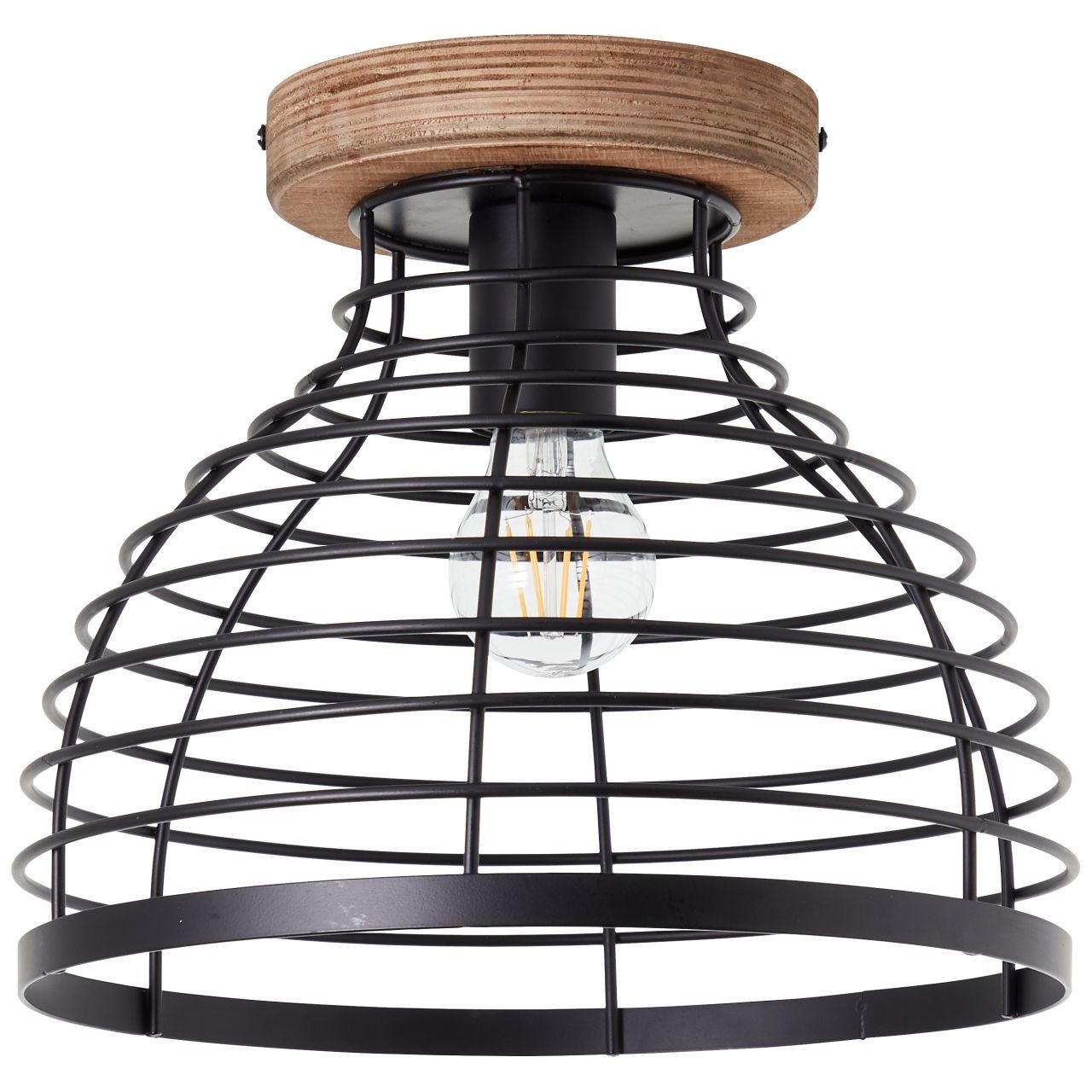 Brilliant LED Deckenleuchte Avia, ohne Leuchtmittel, 25 cm Höhe, Ø 30 cm, 1 x E27, Metall/Holz, schwarz/braun