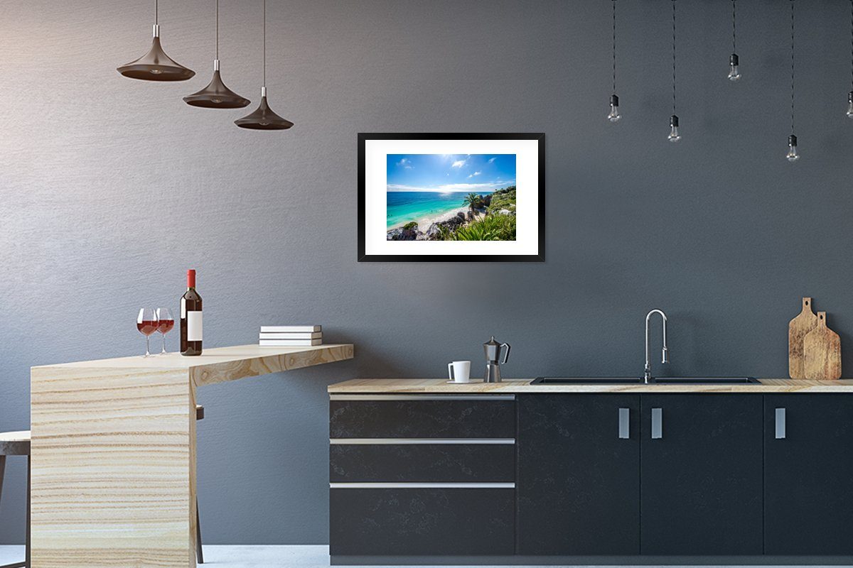 MuchoWow Poster Strand - Natur - Wolken, (1 St), mit Rahmen, Kunstdruck, Gerahmtes Poster, Schwarzem Bilderrahmen