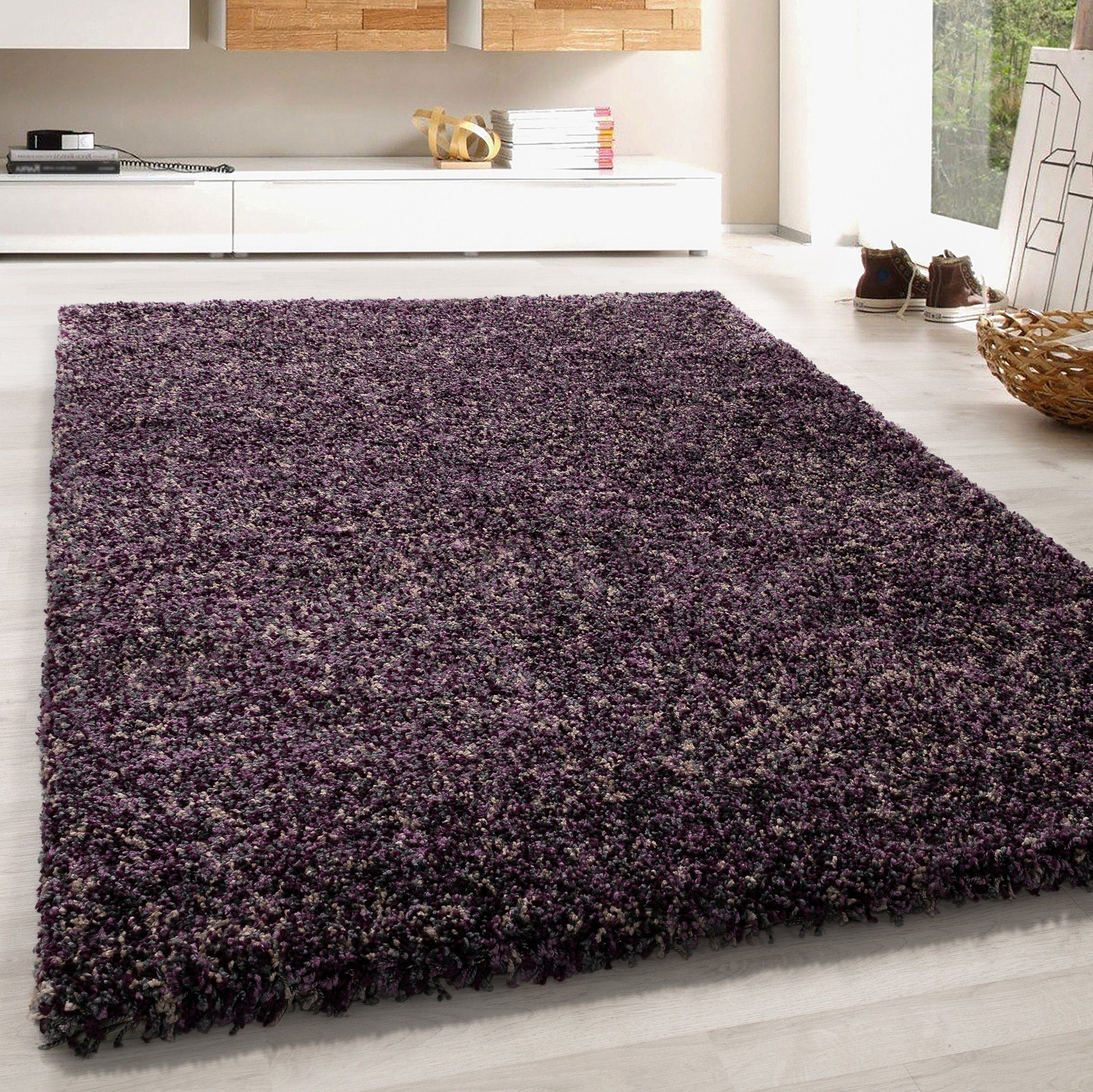 Teppich Meliert Design, HomebyHome, Läufer, Höhe: 30 mm, Teppich Meliert Design Teppich Violett Vintage-Stil Teppich Wohnzimmer