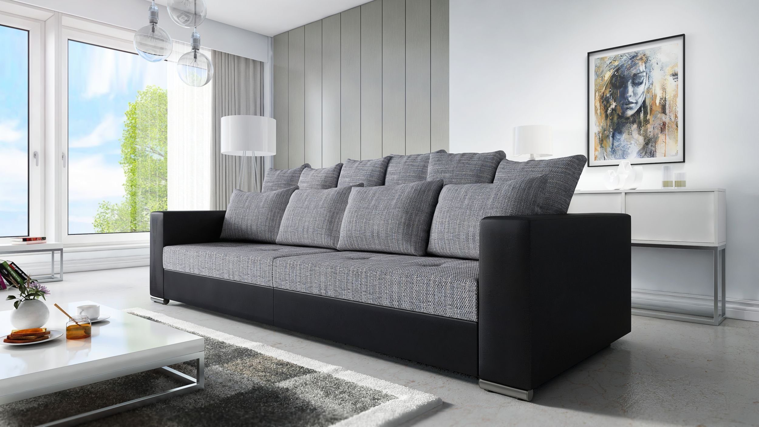 Sofa Big Wohnlandschaft 2 Schwarz Sofa Jumbo - Modernes Sofa Sofa Couch Hellgrau, Küchen-Preisbombe