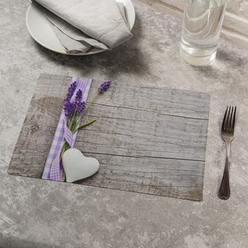 Platzset, Tischset Lavendel Holzoptik 8er Tischunterlage Tischdeko, matches21 HOME & HOBBY, (8-St), modernes Esstisch Platzdeckchen als abwaschbarer Tischuntersetzer