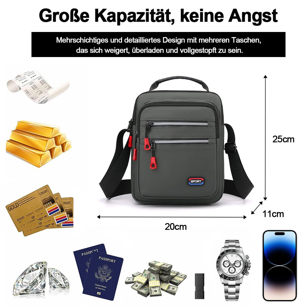 ZEUOPQ Umhängetasche Herren Multifunktionale Schultertasche mit günstig online kaufen
