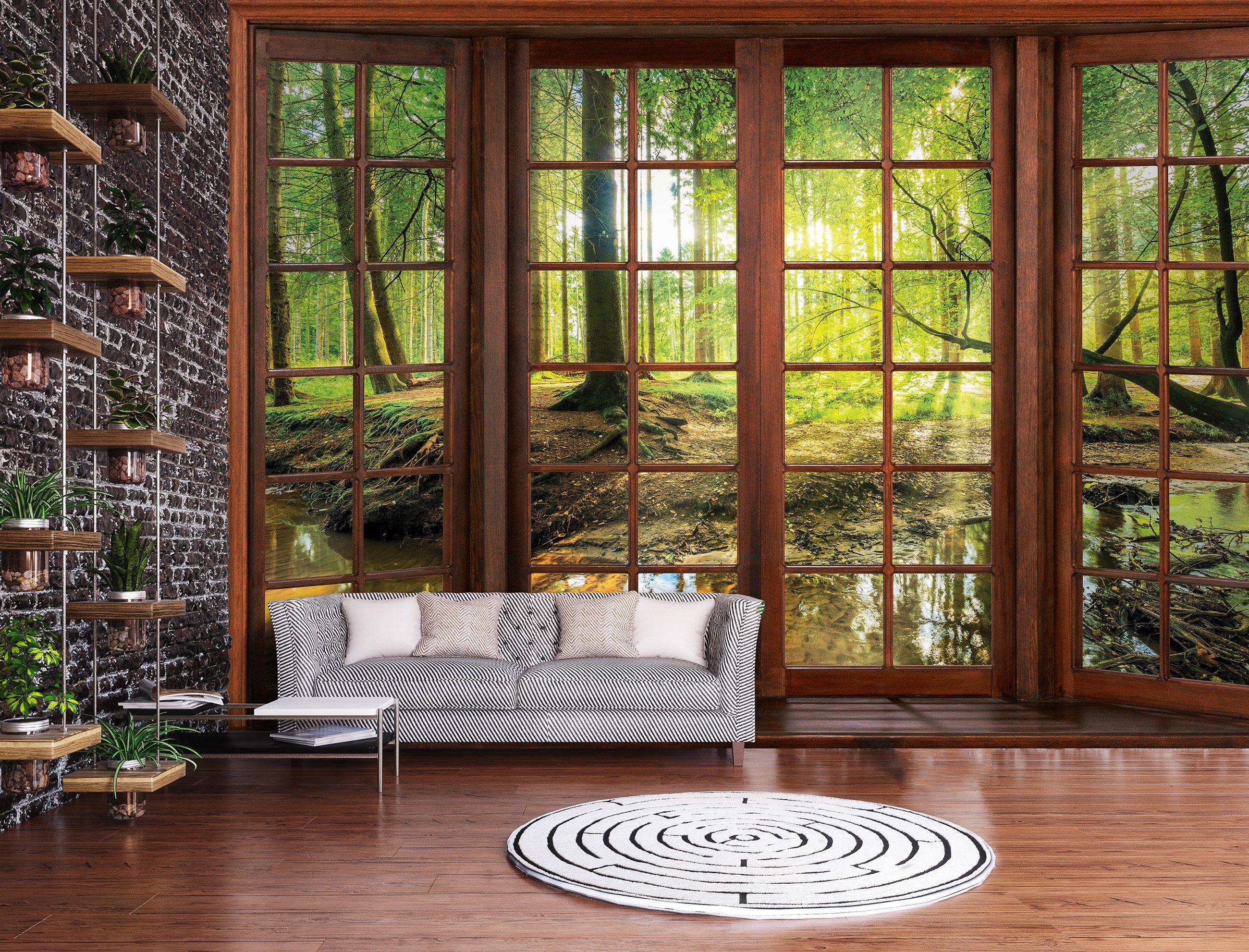Wallarena Fototapete 3D EFFEKT Fenster Wald günstig online kaufen