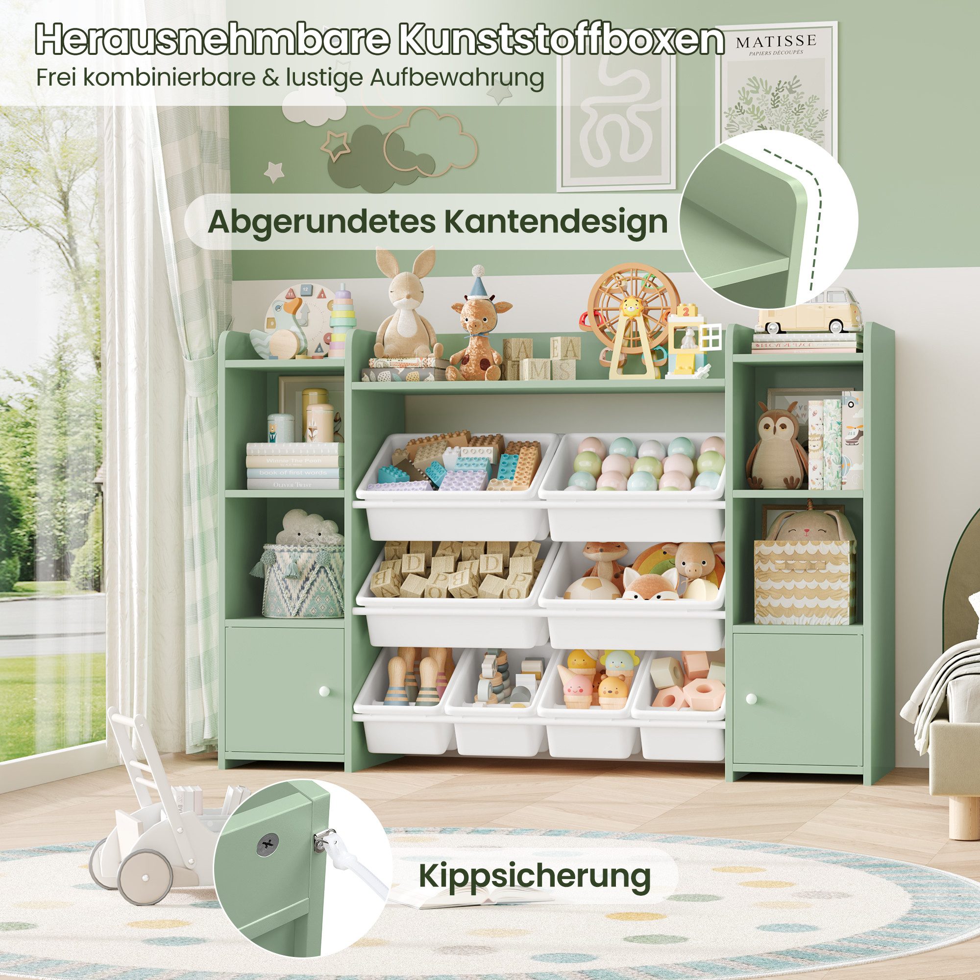 Homfa Spielzeugtruhe, Kinderregal Bücherregal Spiegelregal mit 8 Boxen weiß günstig online kaufen