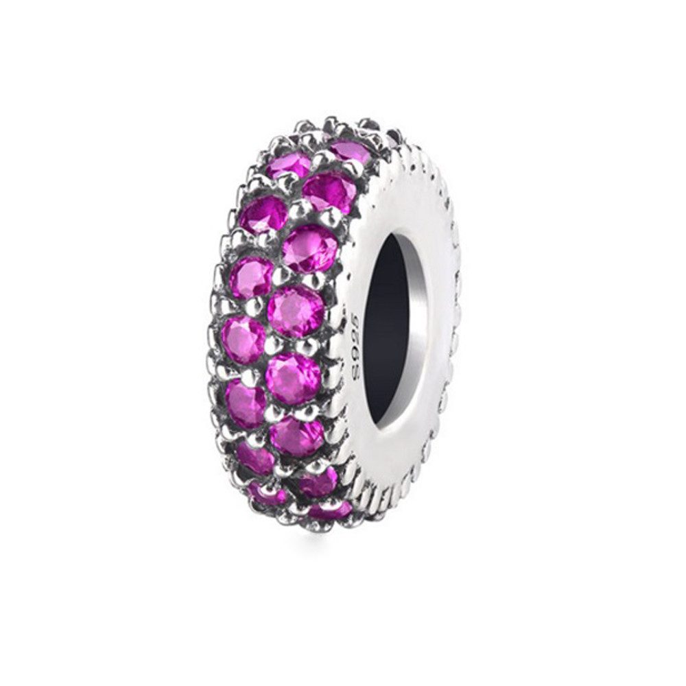PANDACHARMS Bead Rotes Pavé Zwischenelement Charm, 925er Sterling Silber mit Zirkonia
