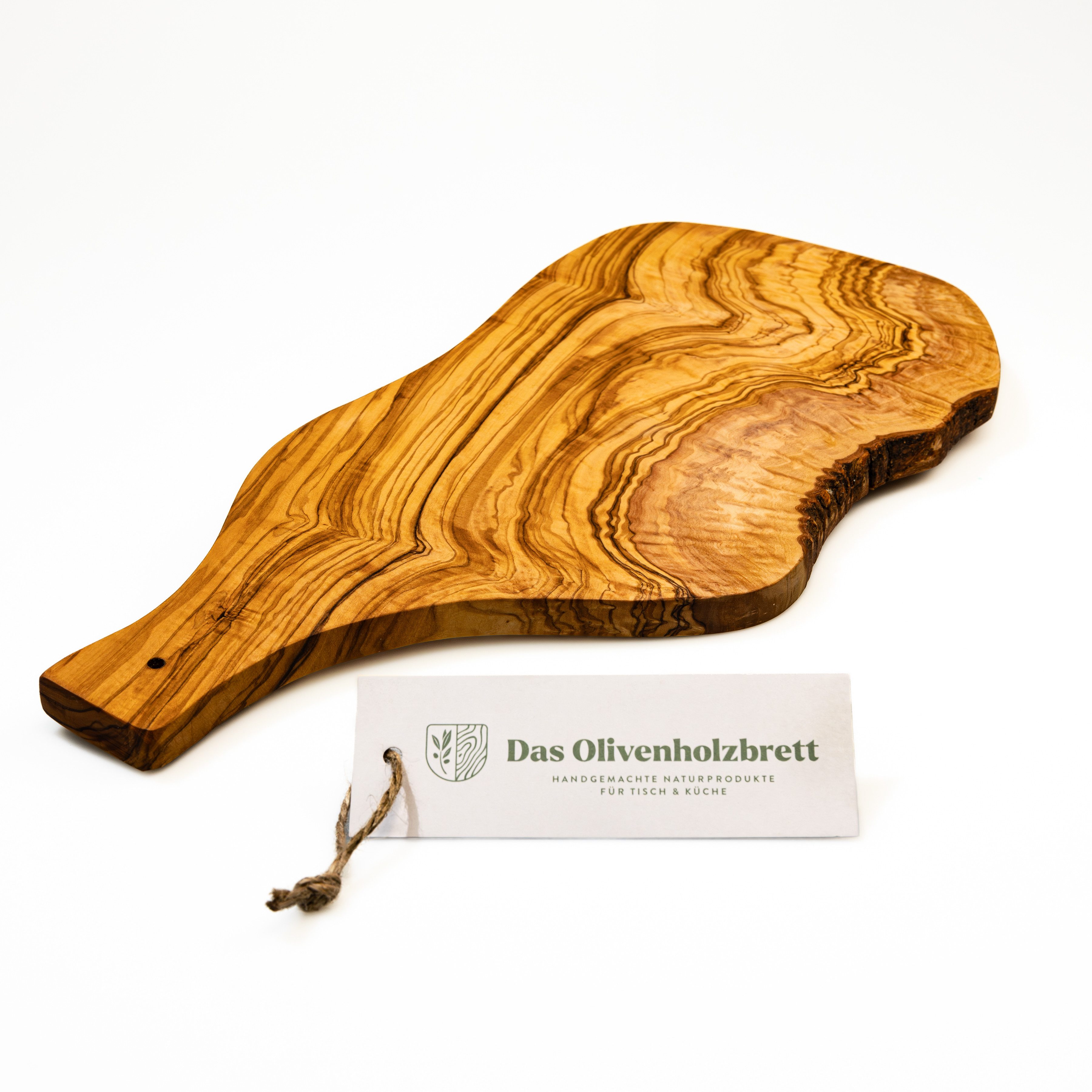 dasOlivenholzbrett Servierbrett Servierbrett aus Olivenholz im Naturschnitt, mit Griff