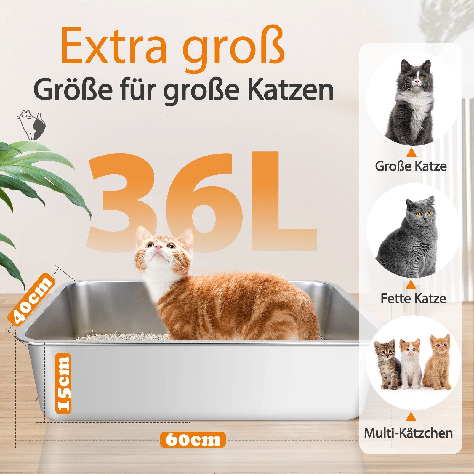 nobleza Katzentoilette Edelstahl Katzenklo Große Katzentoilette Kleine und Mittelgroß