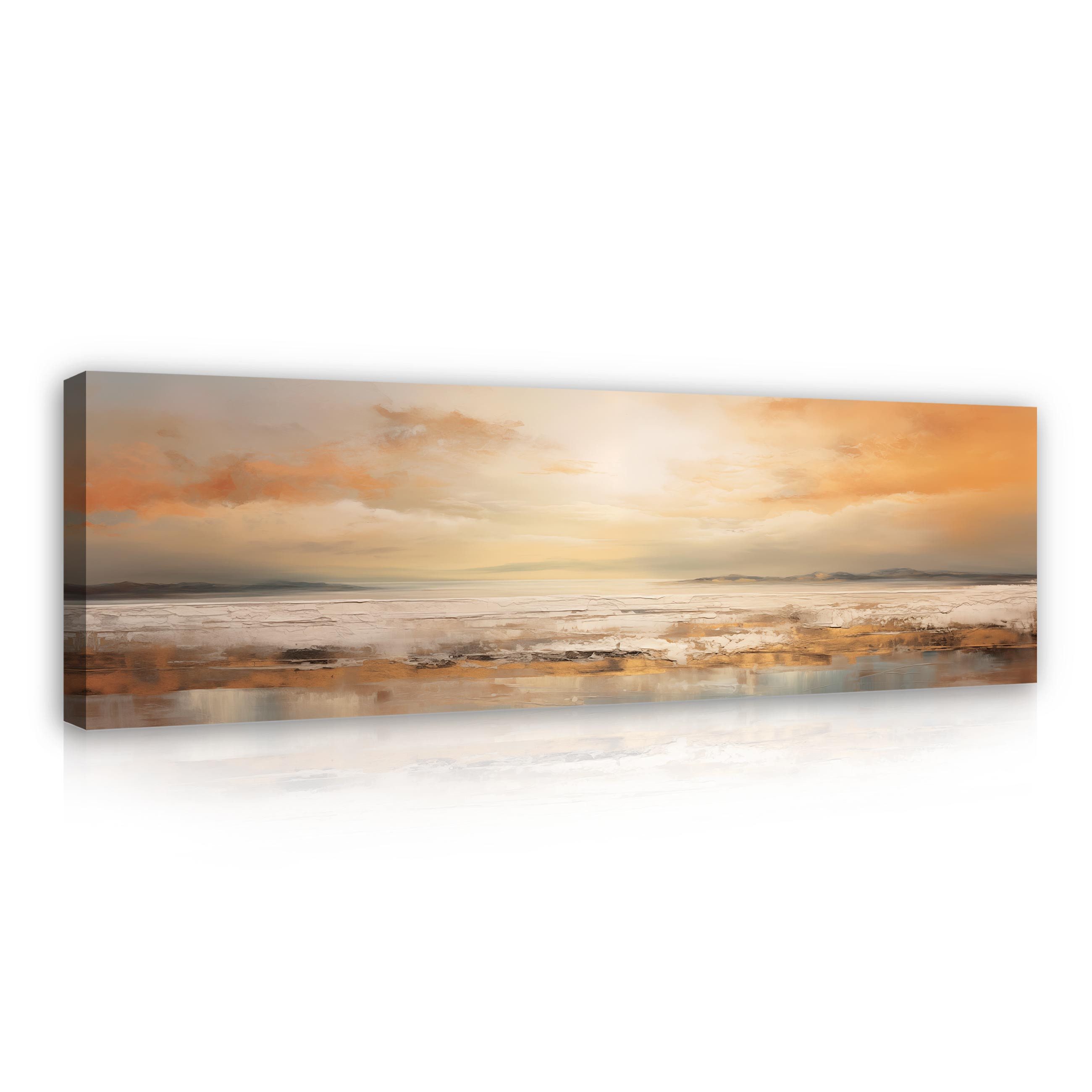 Wallarena Leinwandbild Strand Art Gemalt Kunst Wandbild XXL Leinwandbilder Modern 145x45, Landschaft (Einteilig, 1 St), Wandbilder Leinwandbilder Leinwand Bilder Bild Groß Aufhängefertig